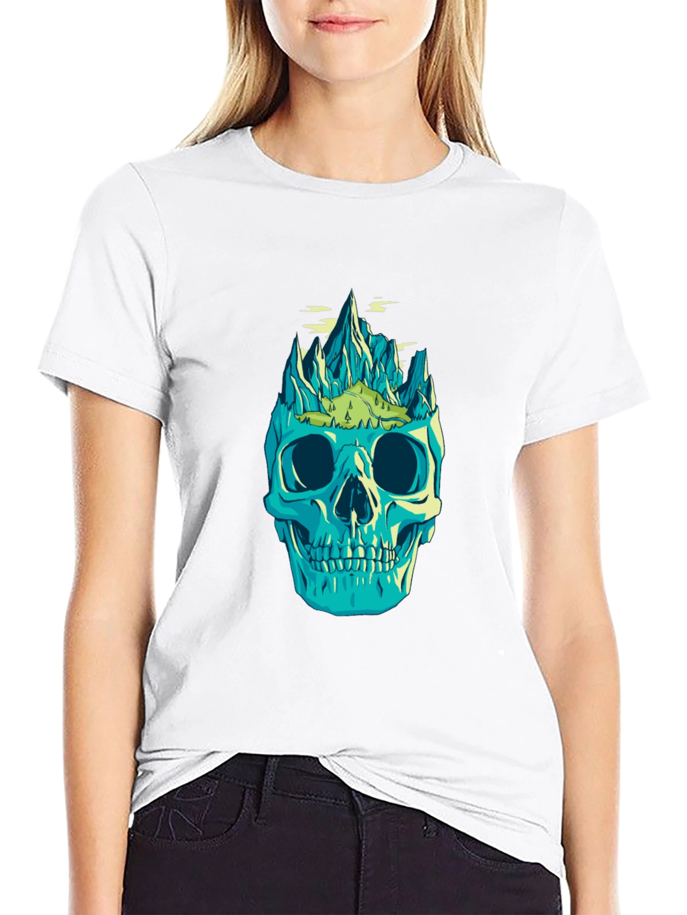 Black Skull Mountain Graphic Print T-Shirt view 9