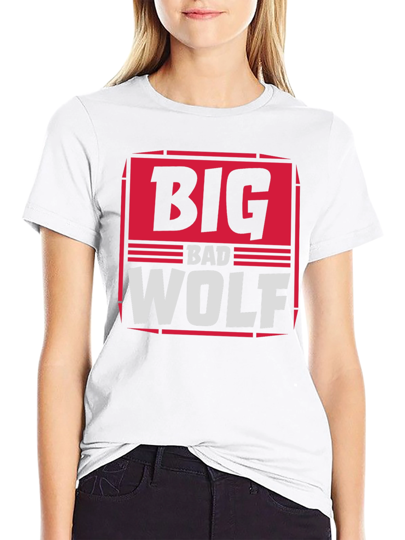 Black Big Bad Wolf Graphic Print T-Shirt view 9