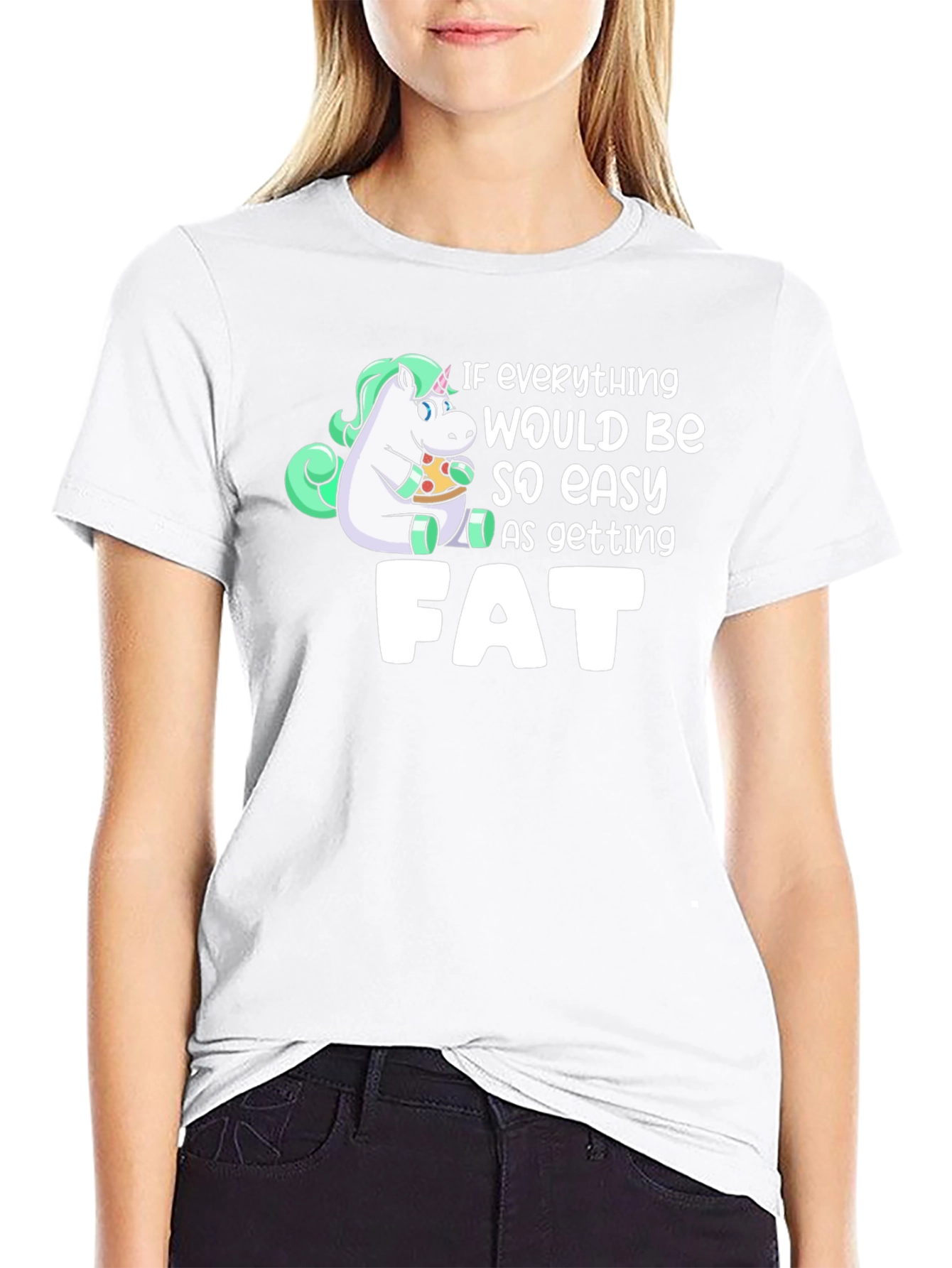 Black Unicorn Pizza Fat Funny T-Shirt view 9