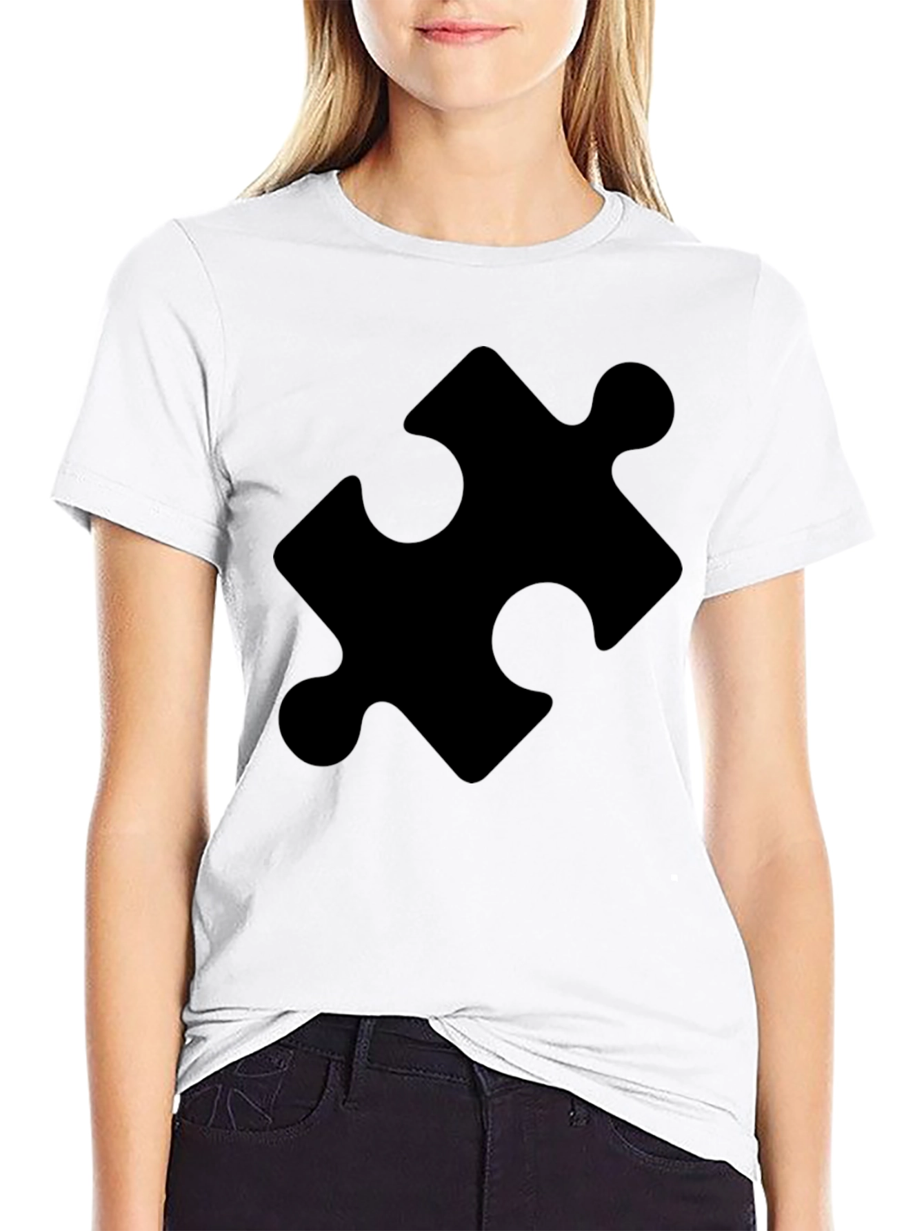 Black Puzzle Piece Graphic Tee - Classic Black Cotton T-Shirt view 9