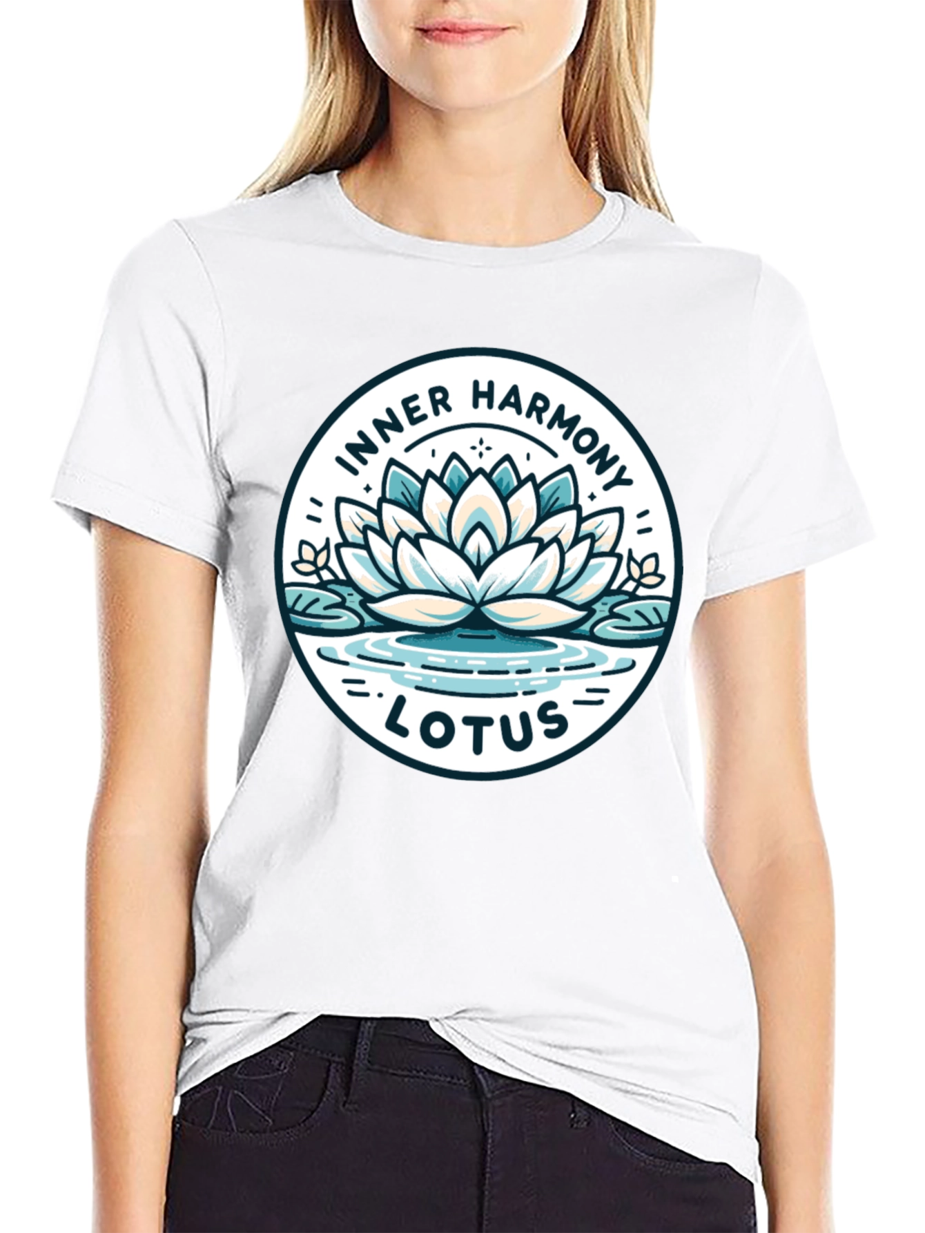 Black Inner Harmony Lotus T-Shirt - Meditative Graphic Tee view 9