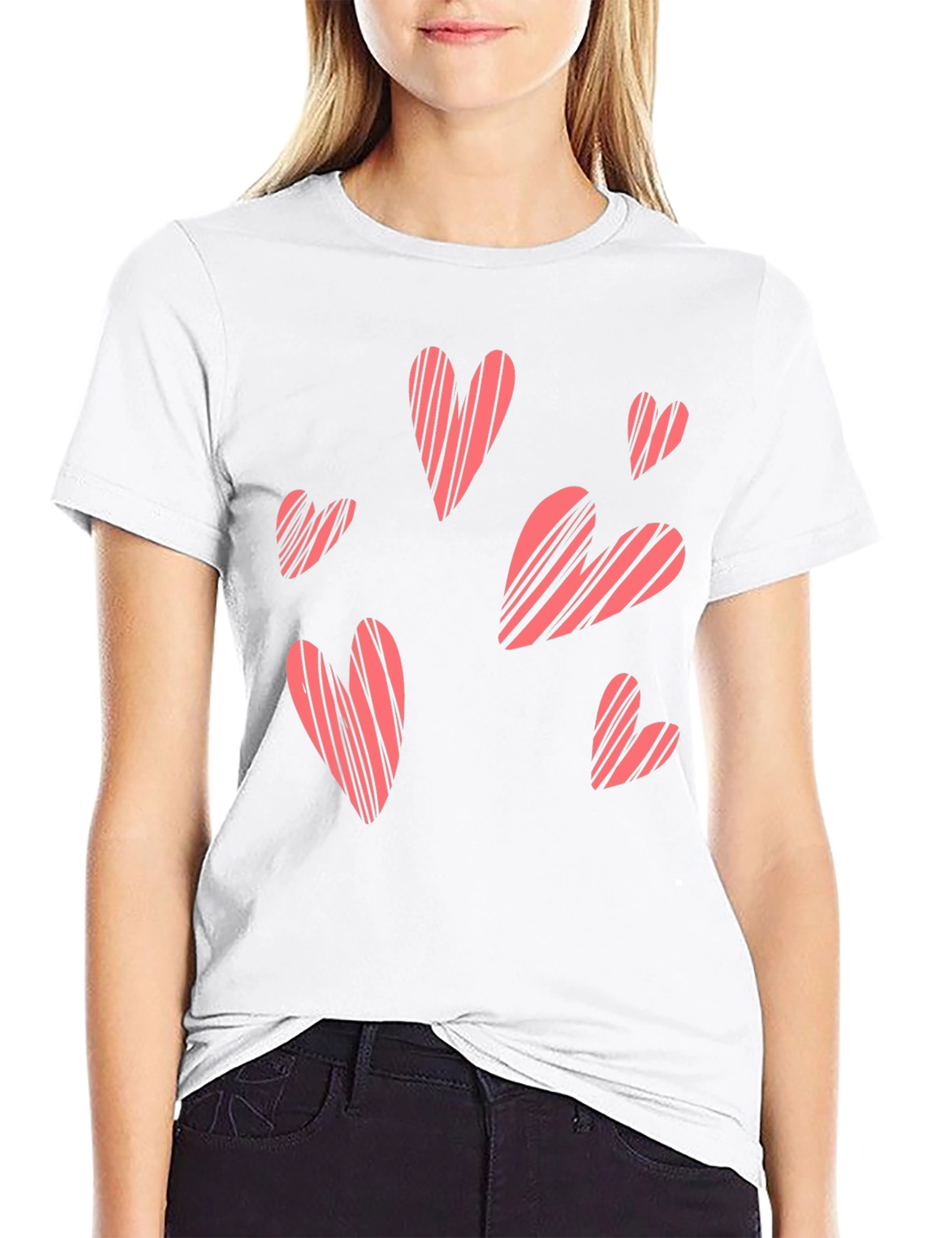 Black Heart Patterned Crew Neck T-Shirt view 9