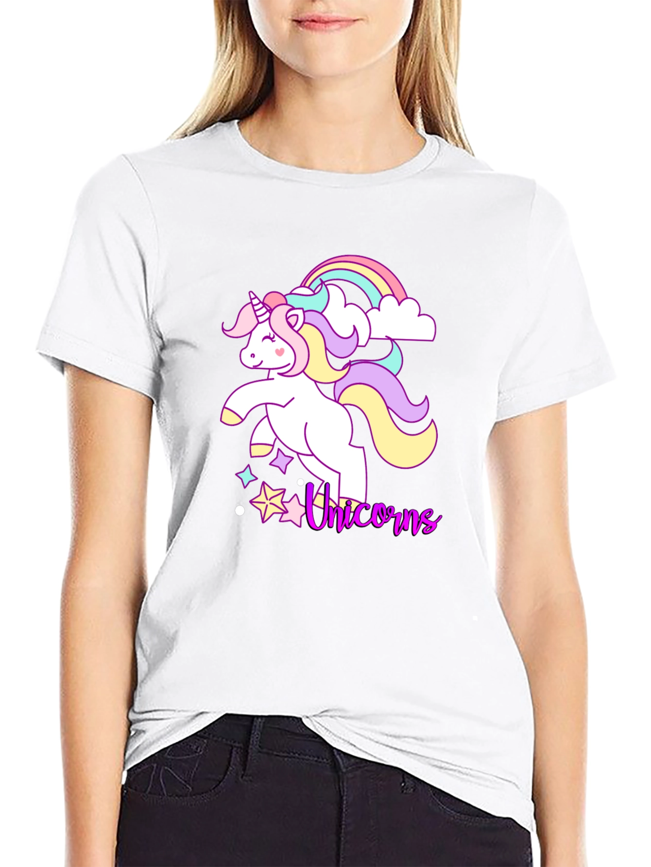 Black Unicorn Rainbow Graphic Tee - Black Cotton Casual Shirt view 9