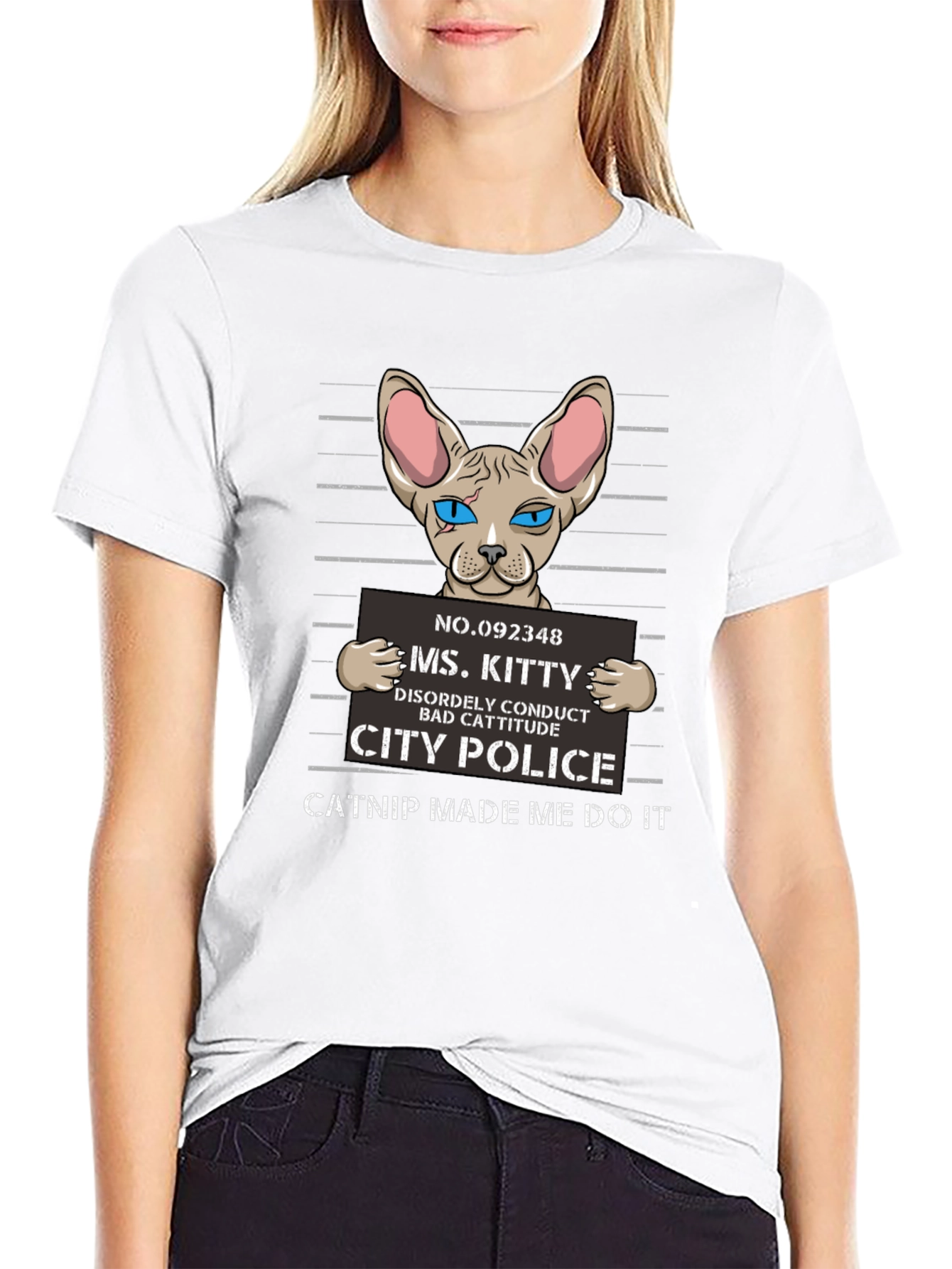 Black Cat Mugshot T-Shirt - Funny Catnip Tee view 9