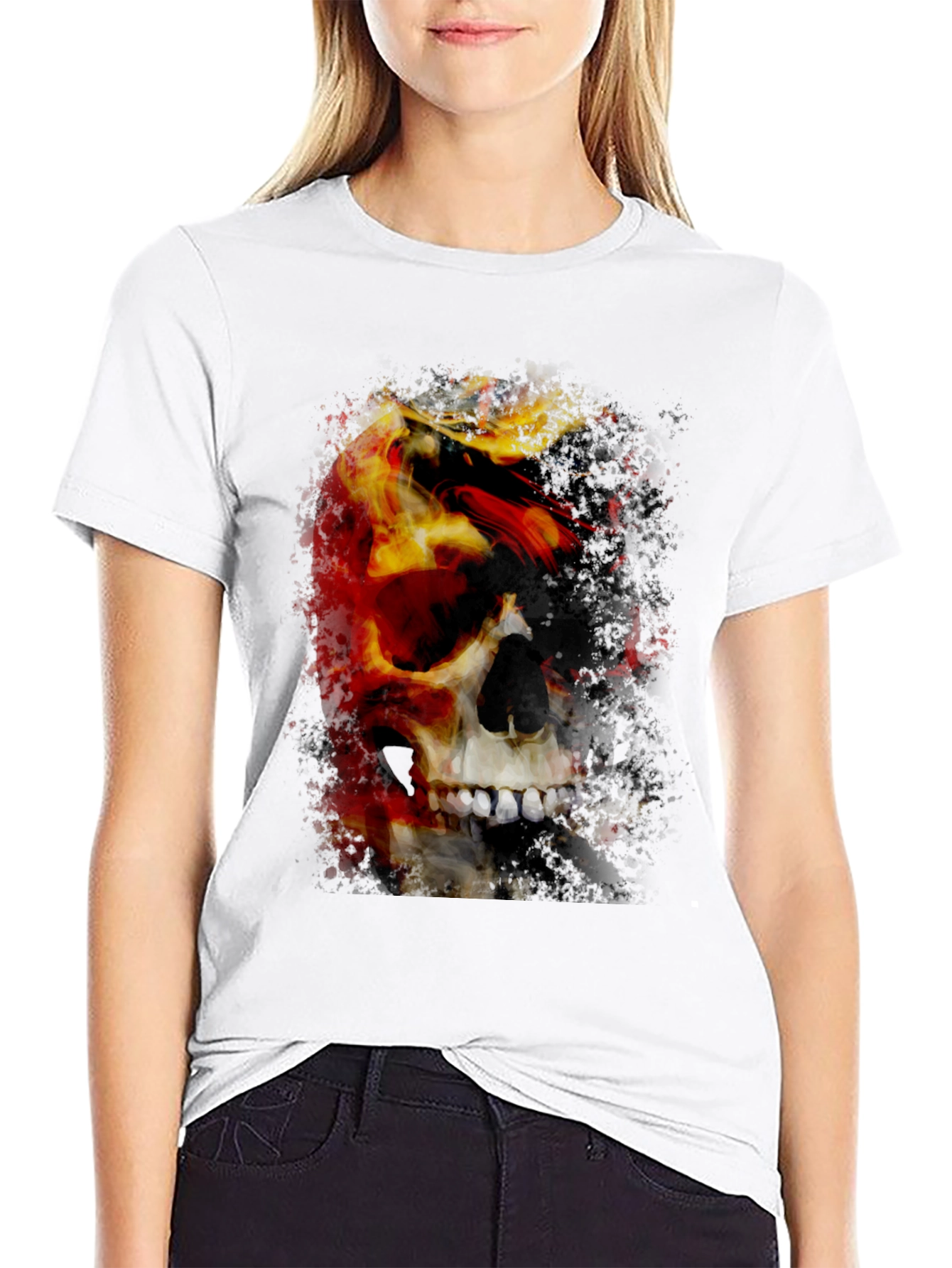Black Skull & Fire Graphic T-Shirt - Men's Black Tee view 9
