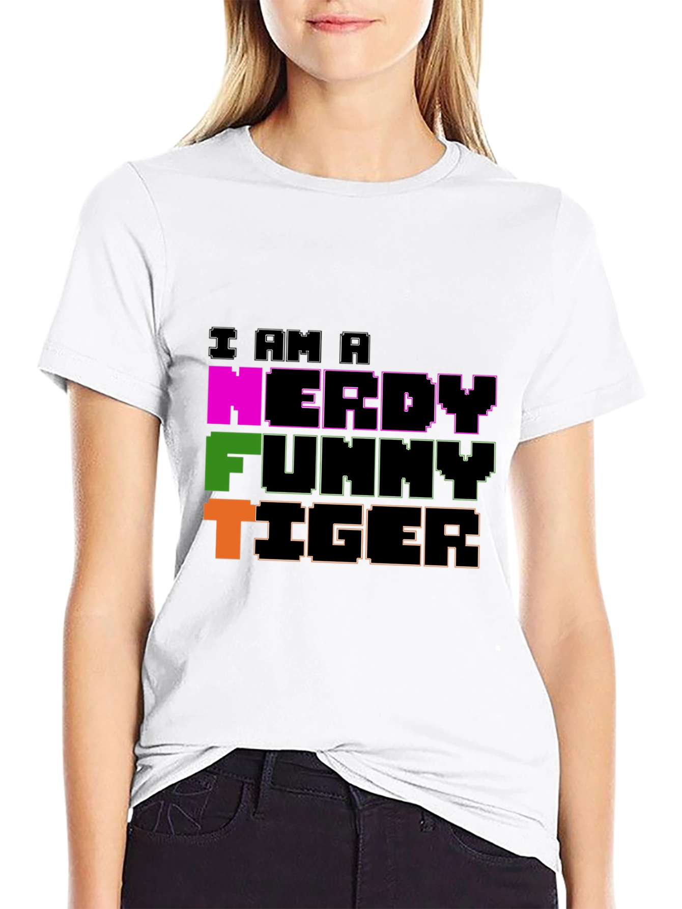 Black Nerdy Funny Tiger Graphic Tee - Black Crew Neck view 9