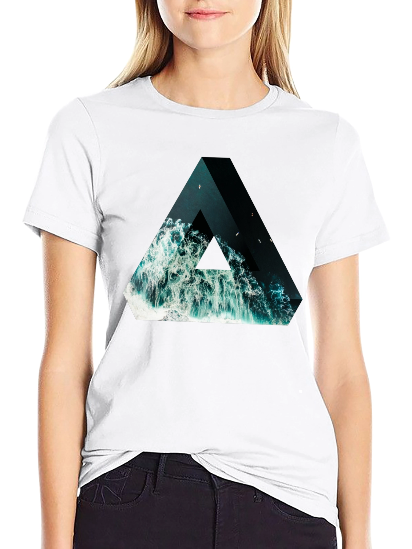 Black Ocean Triangle Graphic Tee - Unique Design! view 9