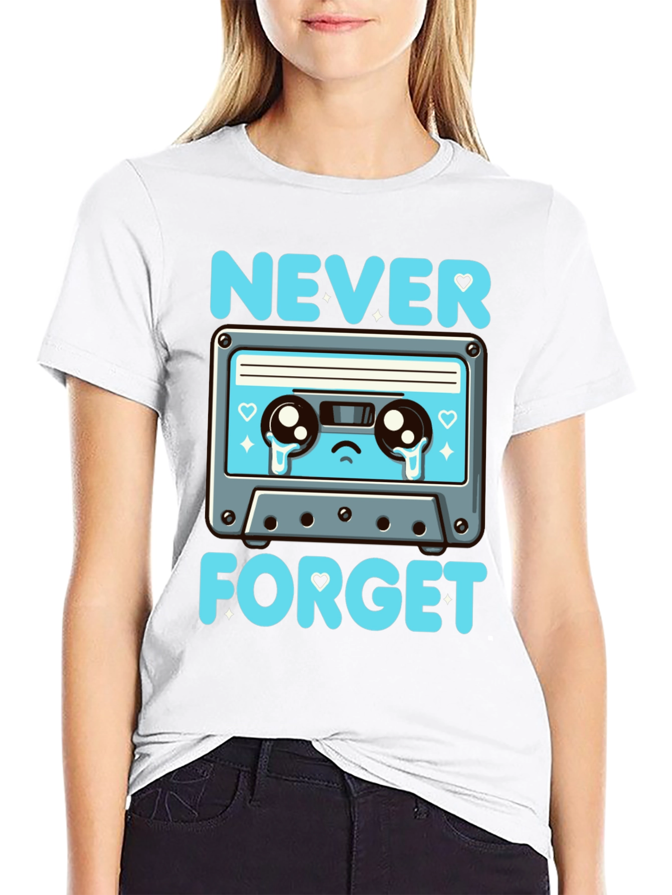 Black Retro Cassette Tape Never Forget T-Shirt view 9
