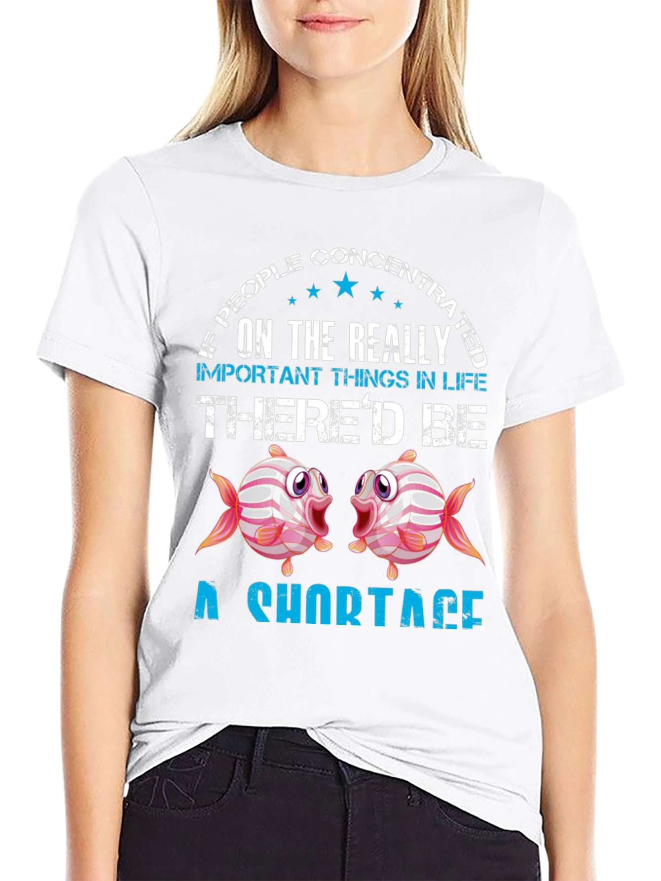 Black Funny Fish Shortage Graphic T-Shirt view 9