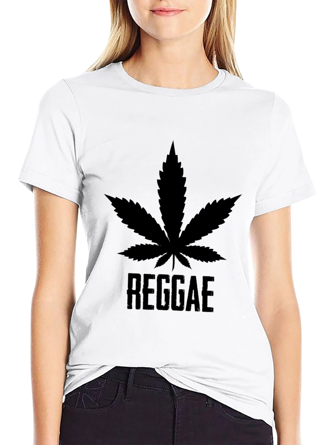 Black Reggae Leaf T-Shirt - Black Cotton Graphic Tee view 9