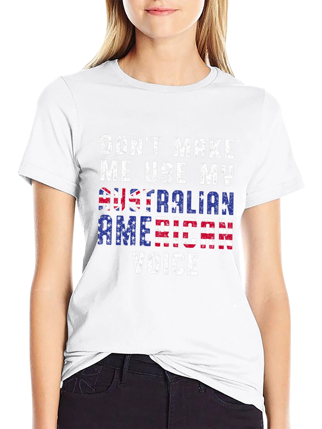 Black Funny Australian American Voice T-Shirt view 9