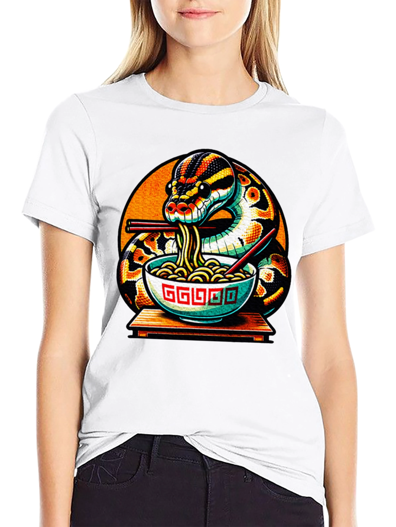 Black Snake Eating Ramen Noodles Graphic T-Shirt view 9