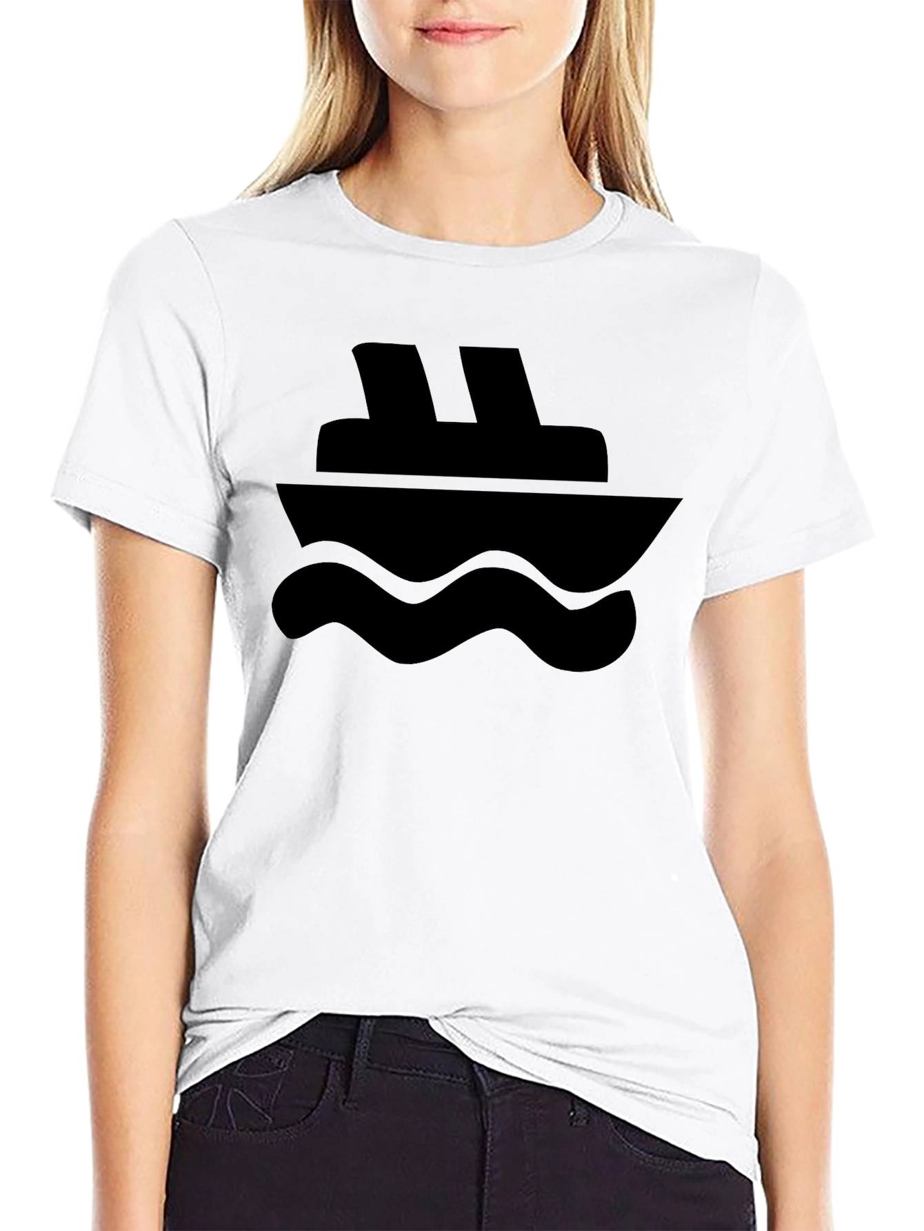 Black Nautical Cruise Ship Graphic Tee - Black Cotton T-Shirt view 9