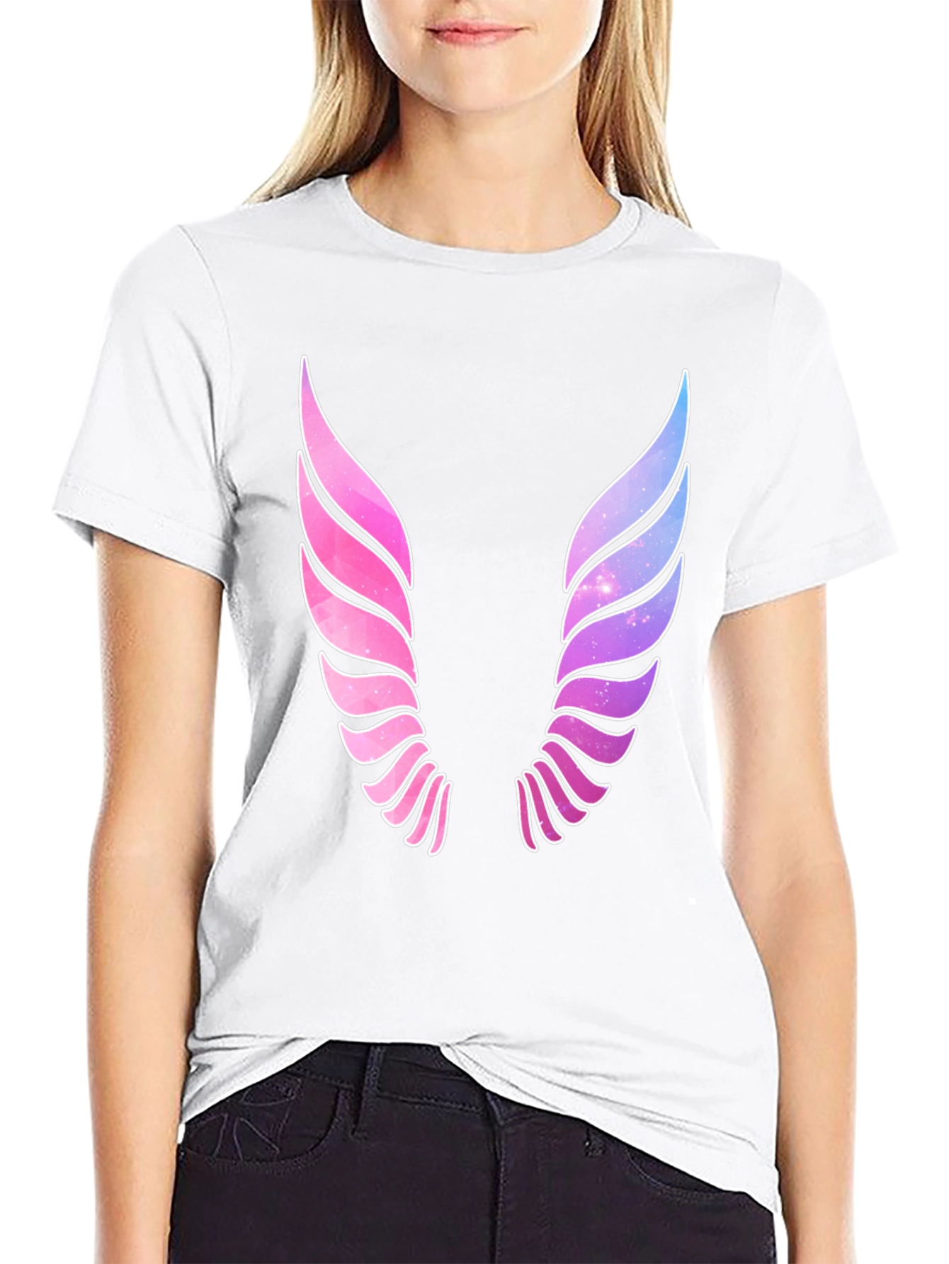 Black Galaxy Wings Graphic Black T-Shirt view 9