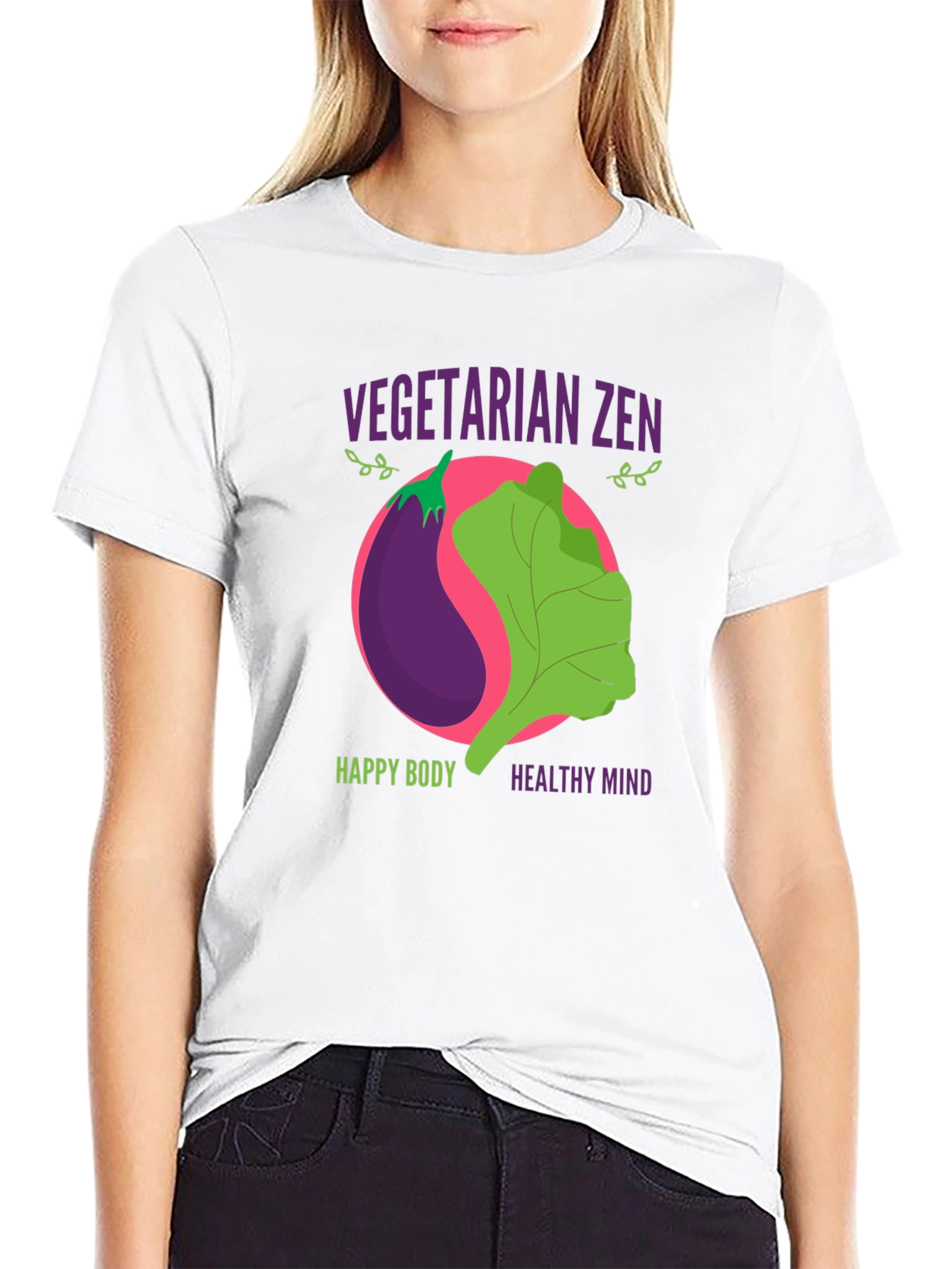 Vegetarian Zen Graphic T-Shirt - Happy Body, Healthy Mind - 9