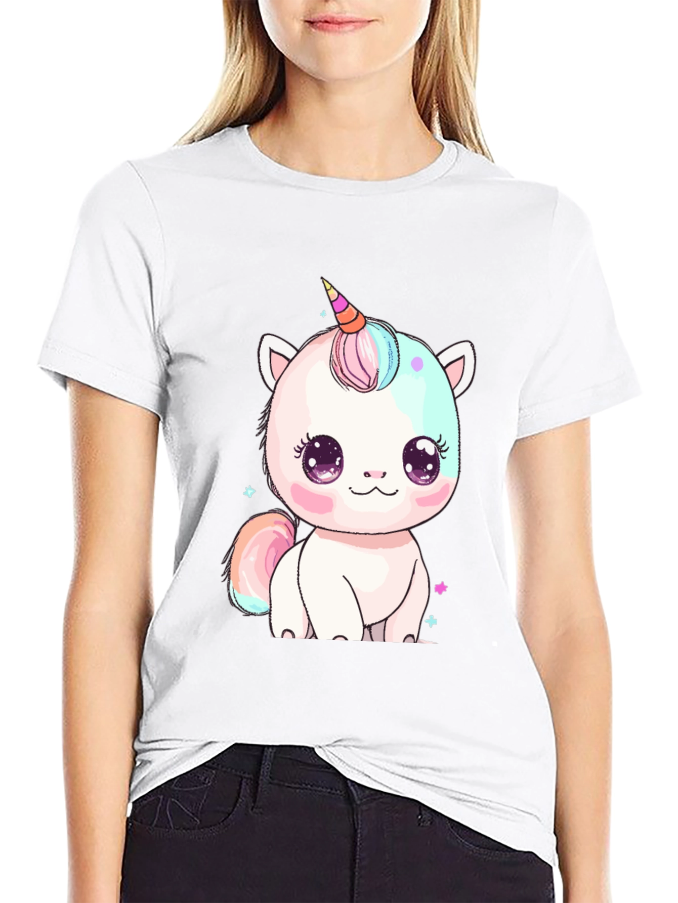 Black Cute Kawaii Unicorn Graphic Tee - Black view 9