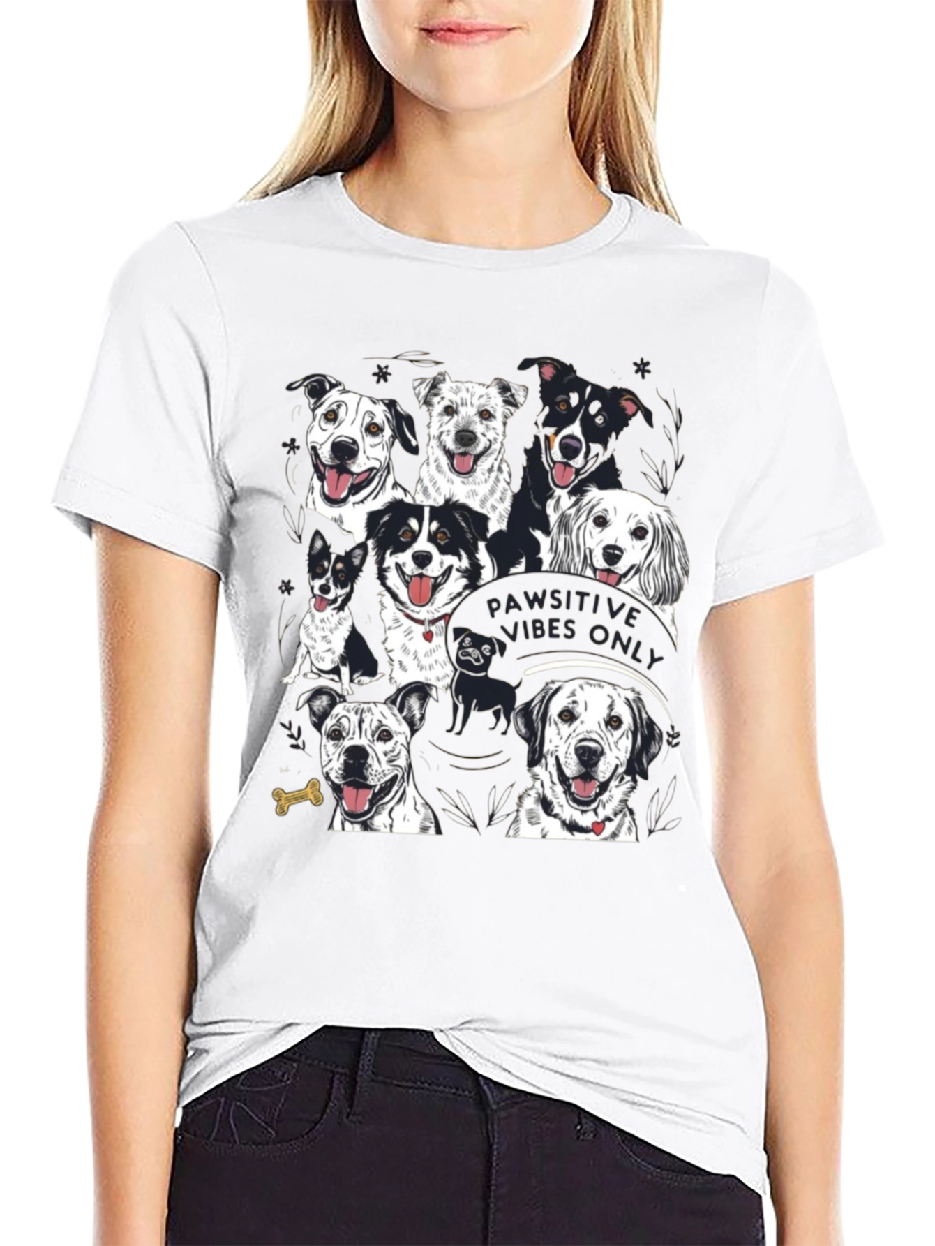 Black Pawsitive Vibes Only Dog Graphic T-Shirt view 9