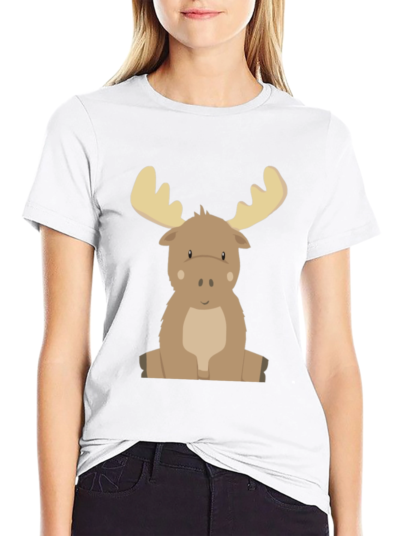 Black Cute Cartoon Moose Graphic Tee - Black view 9