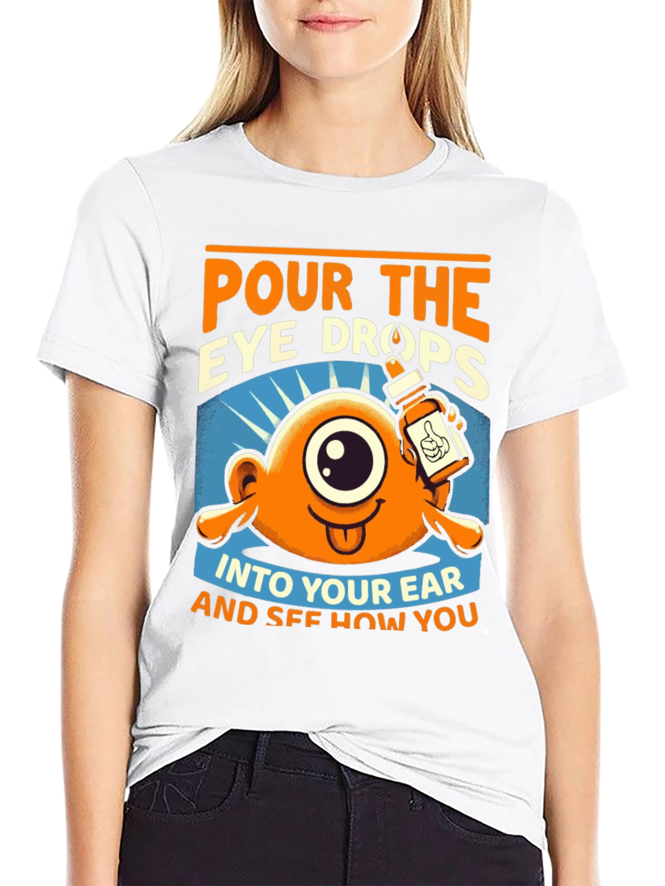 Black Pour the Eye Drops T-Shirt: Humorous Cartoon Tee view 9
