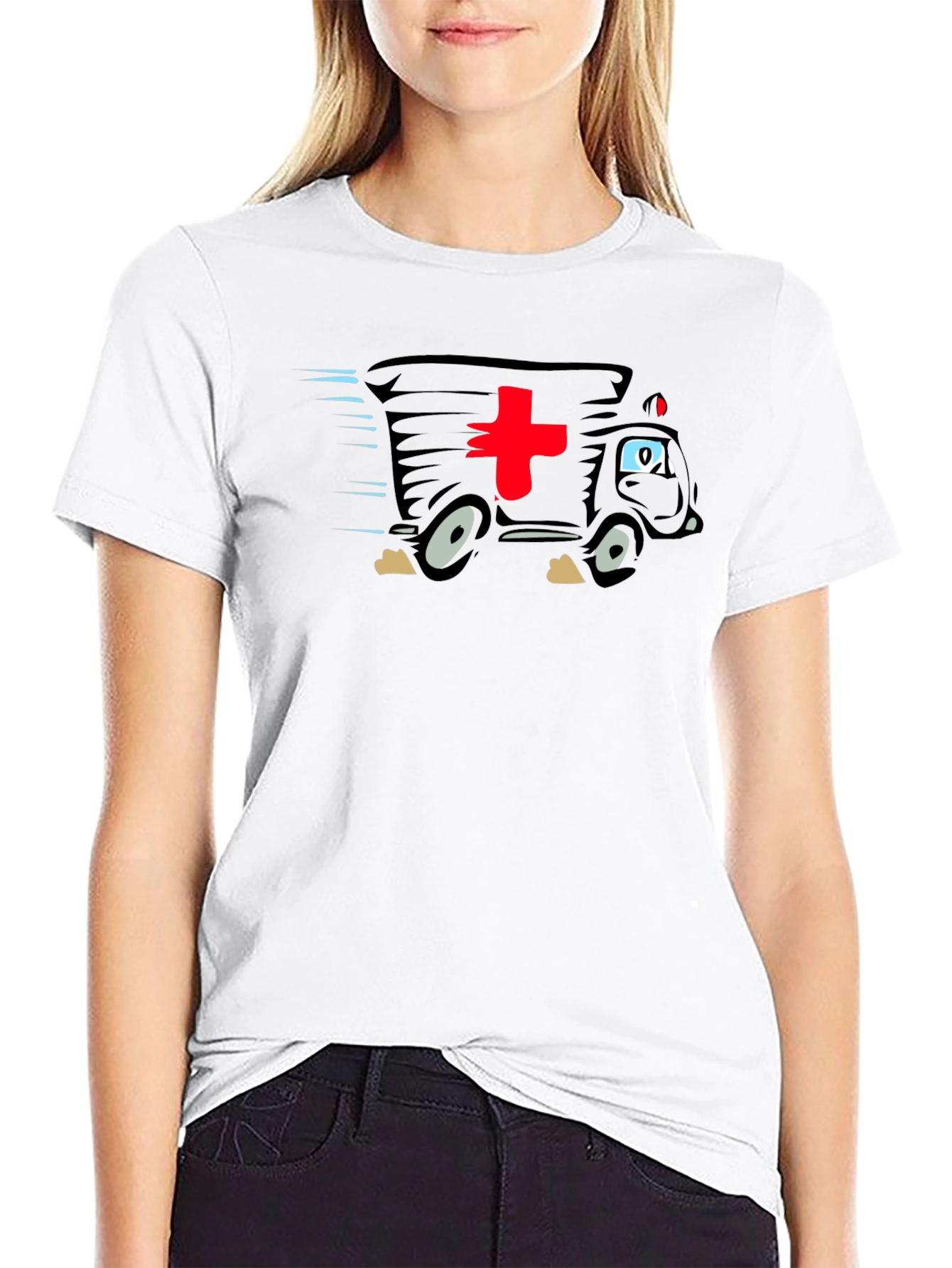 Black Funny Cartoon Ambulance T-Shirt - Medical Humor Tee view 9