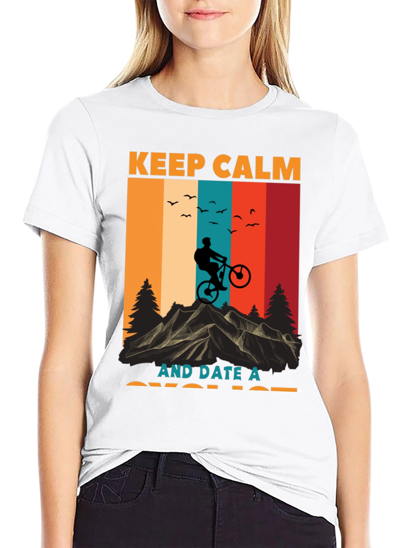 Black Keep Calm Date Cyclist T-Shirt - Mountain Bike Design view 9