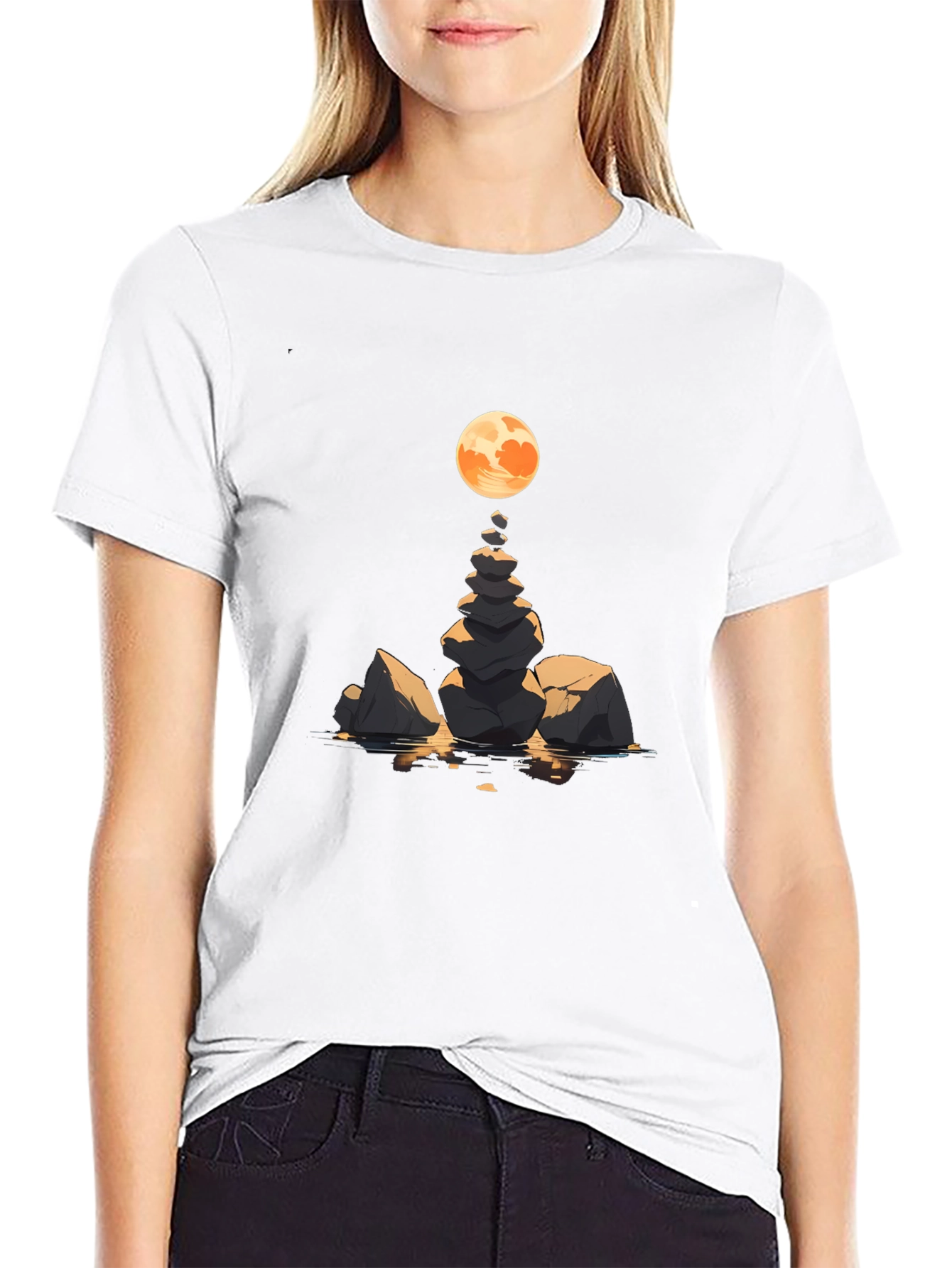 Black Zen Rock Stack & Moon Graphic Tee view 9