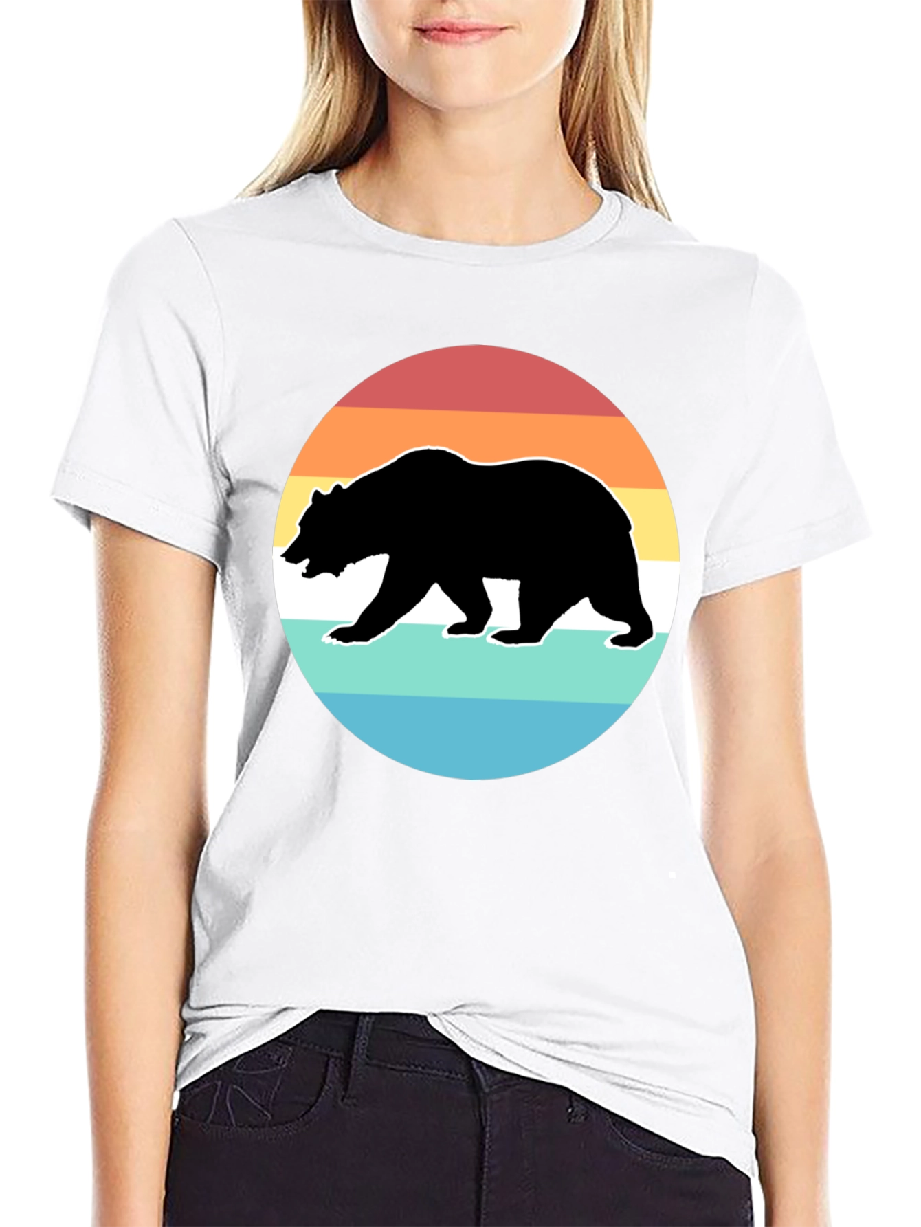 Black Retro Bear Sunset Graphic T-Shirt - Black view 9