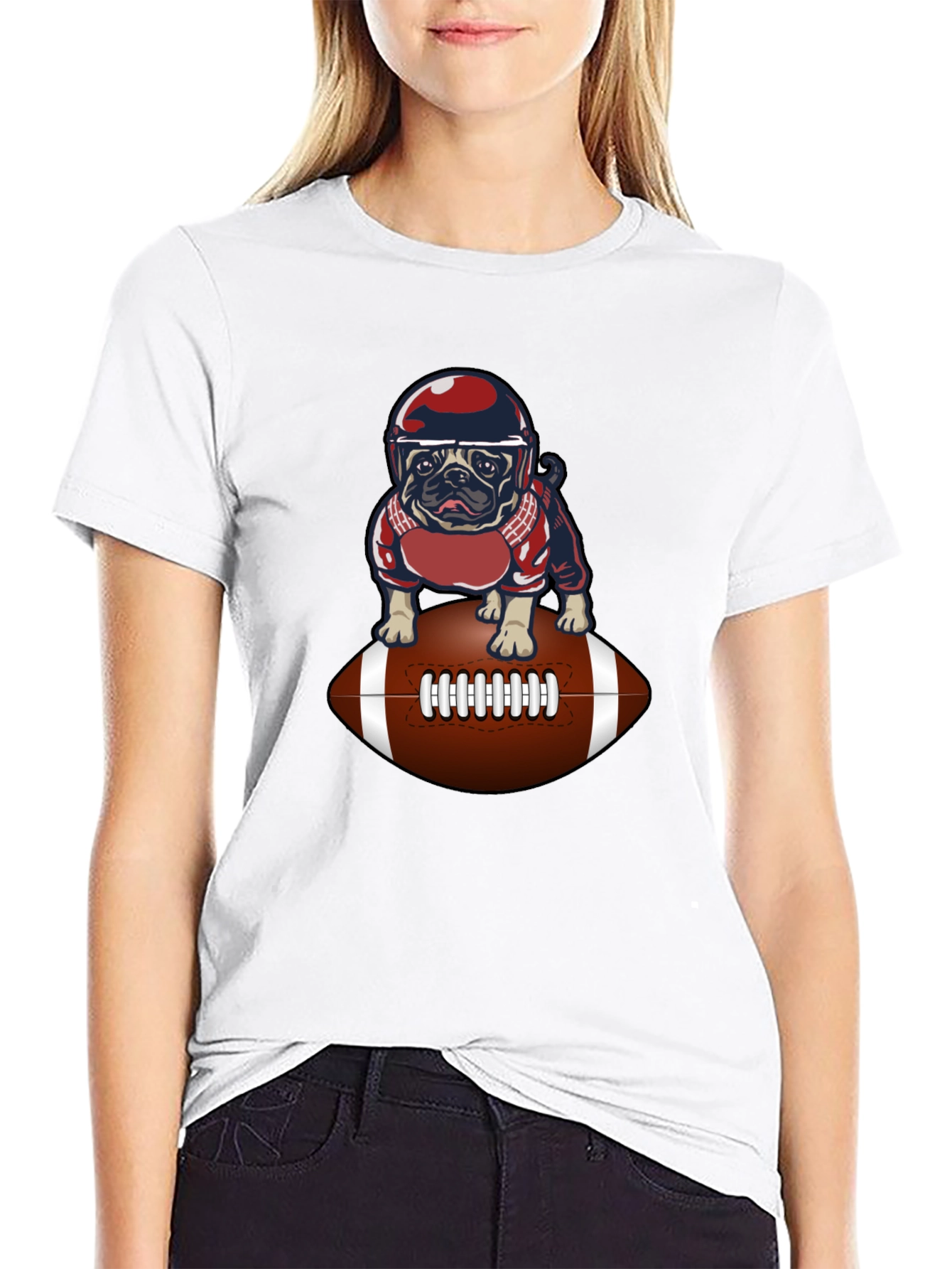 Black Pug Football T-Shirt - Novelty Dog Tee view 9