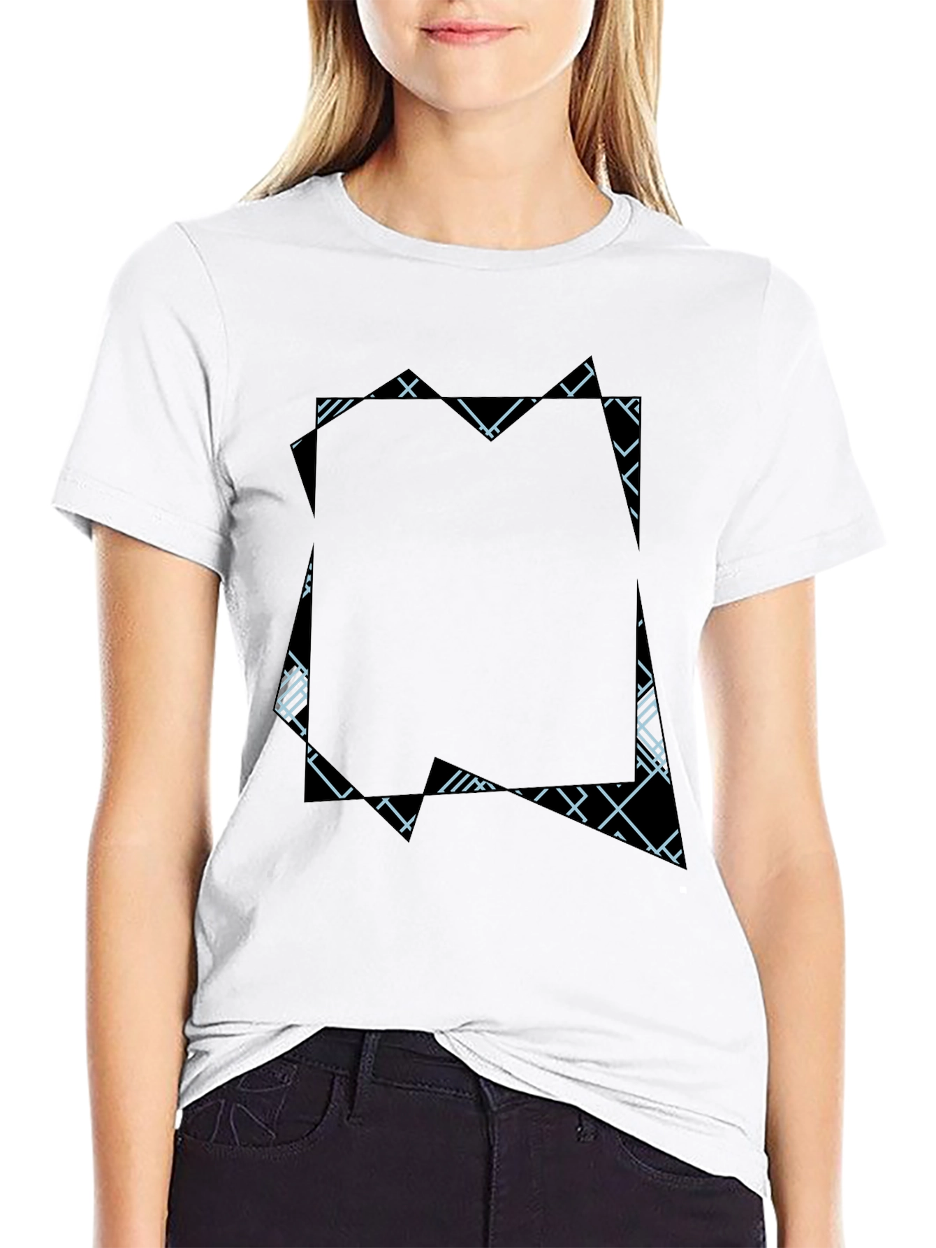 Black Modern Geometric Print Black T-Shirt view 9