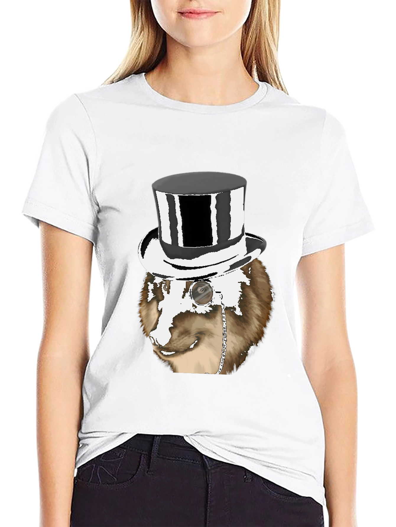 Black Dapper Dog Top Hat T-Shirt - Unique Graphic Tee view 9