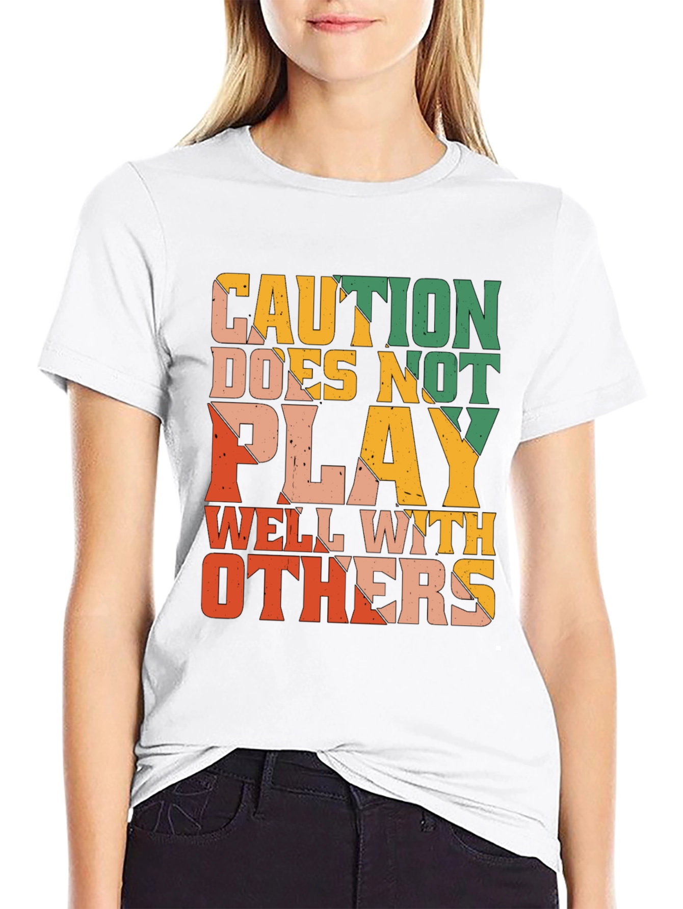 Black Caution Doesn't Play Well With Others Graphic Tee view 9