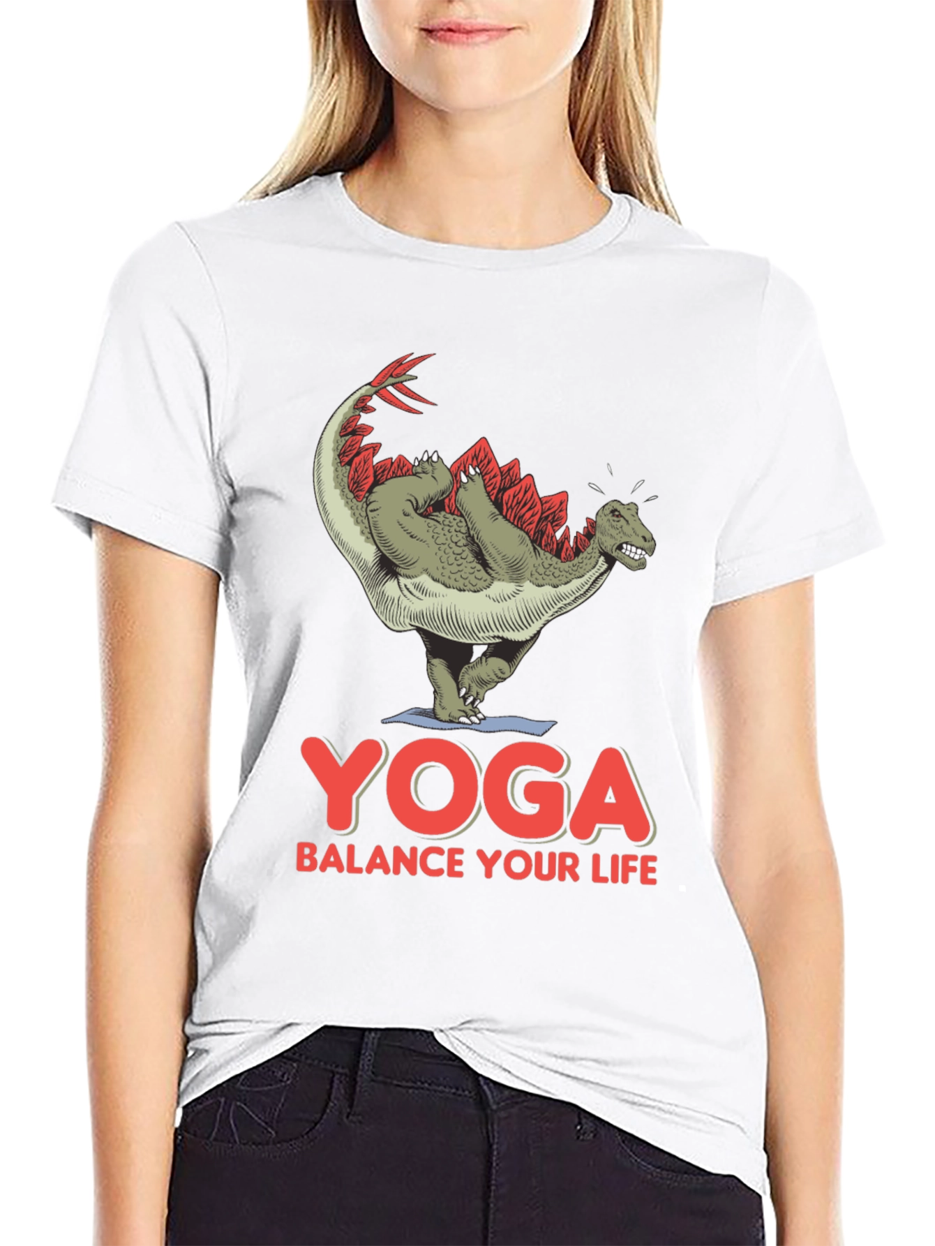 Black Yoga Dinosaur T-Shirt: Balance Your Life Tee view 9