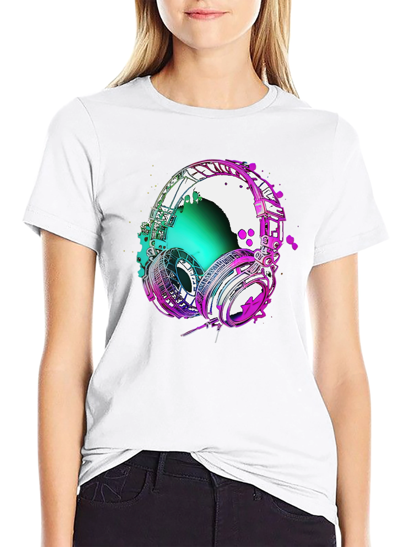 Black Vivid Headphones Graphic Tee - Music Lover's T-Shirt view 9