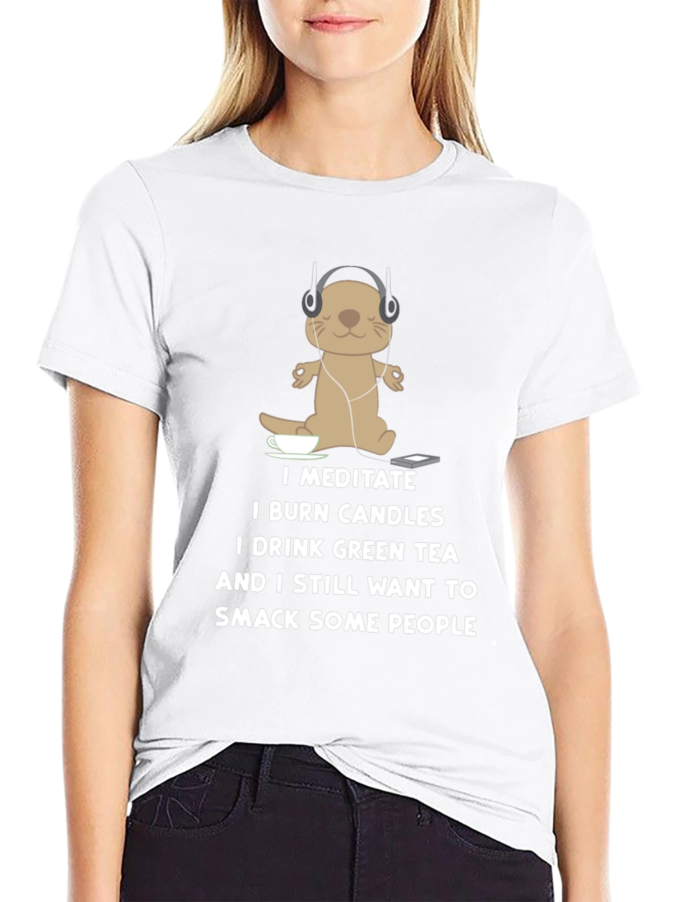 Black Meditate Otter T-Shirt: Funny Yoga Tee view 9