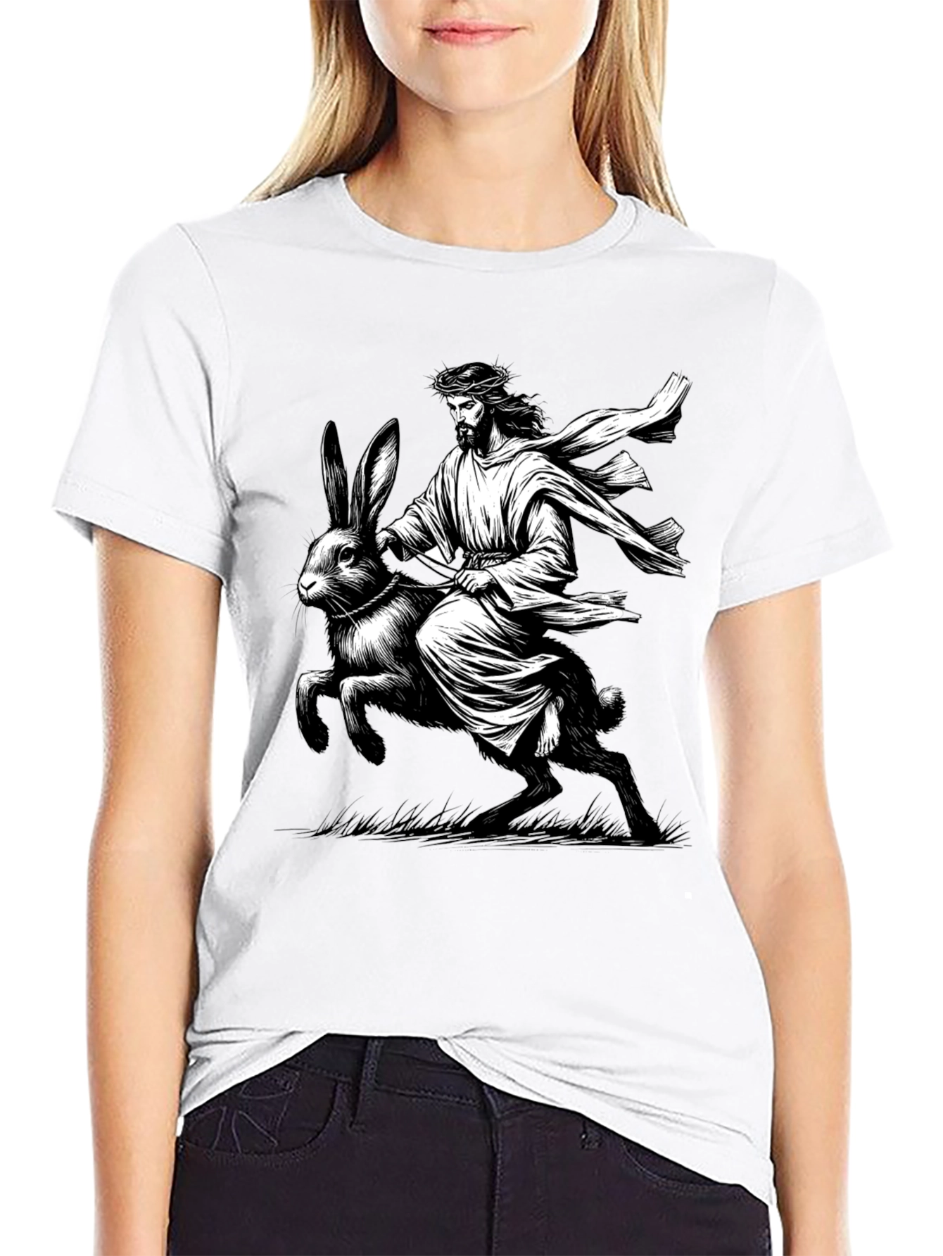 Black Jesus Riding Easter Bunny Graphic Tee view 9