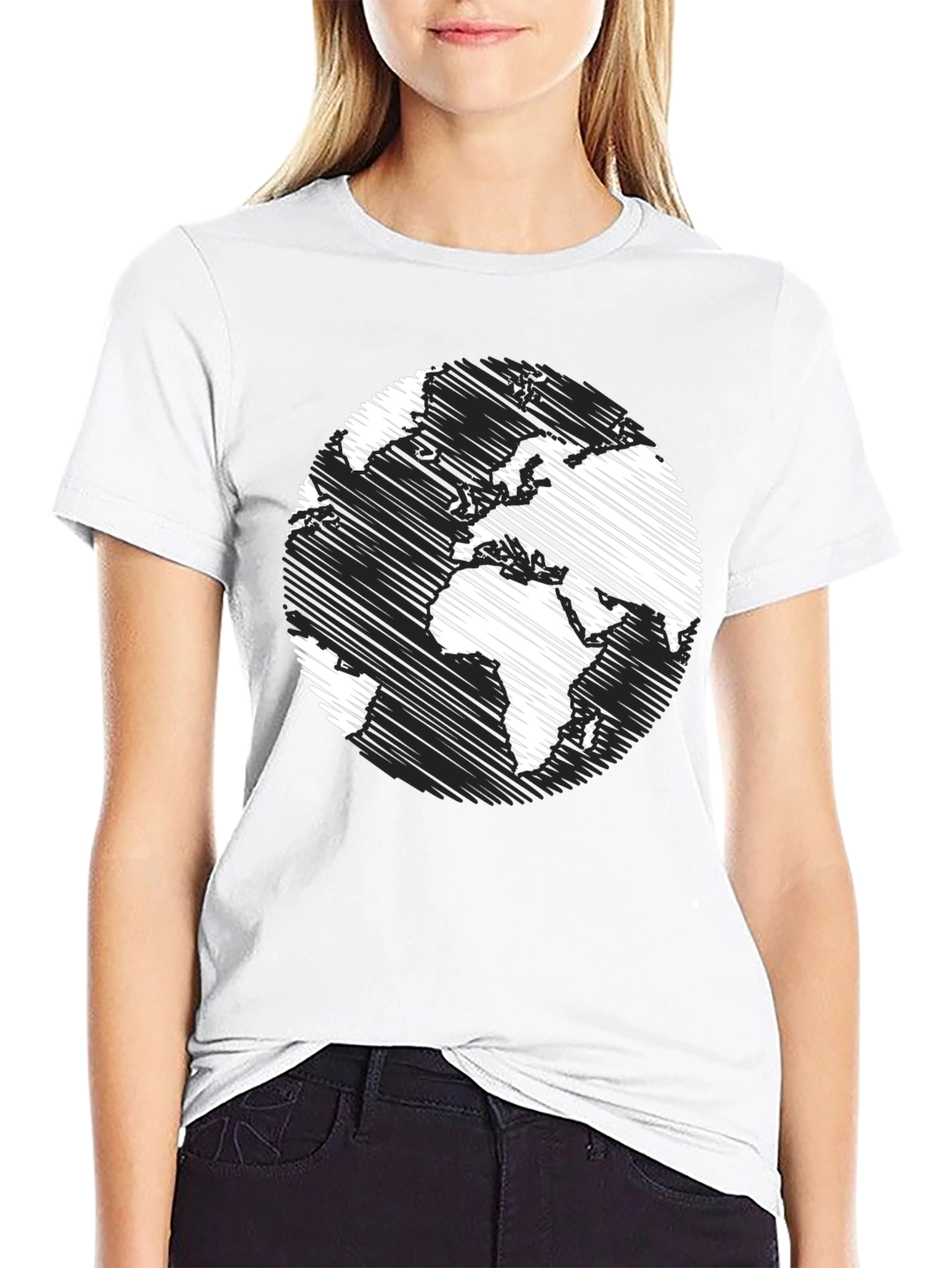 Black World Map Graphic T-Shirt - Black Crew Neck Tee view 9
