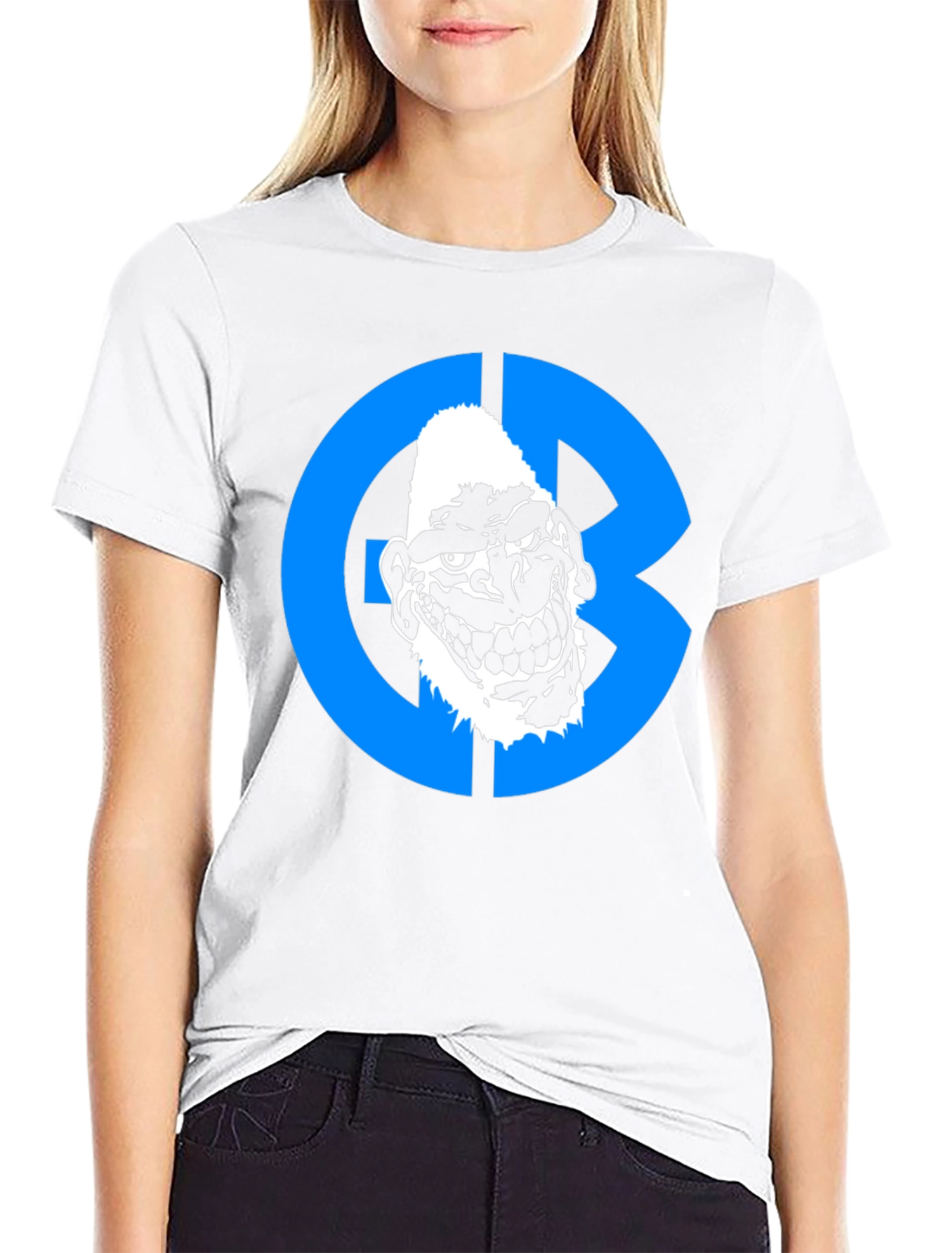 Black Graphic Tee: Grotesque Face in Blue Circle view 9