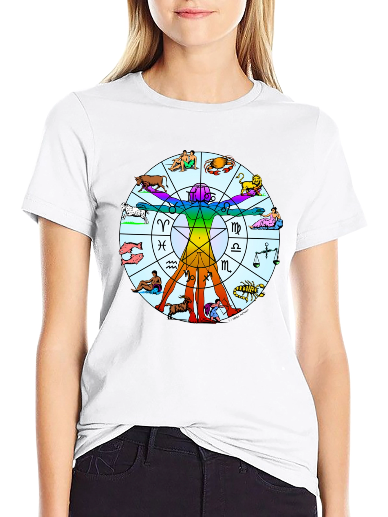 Black Zodiac Vitruvian Man Graphic T-Shirt - Black view 9