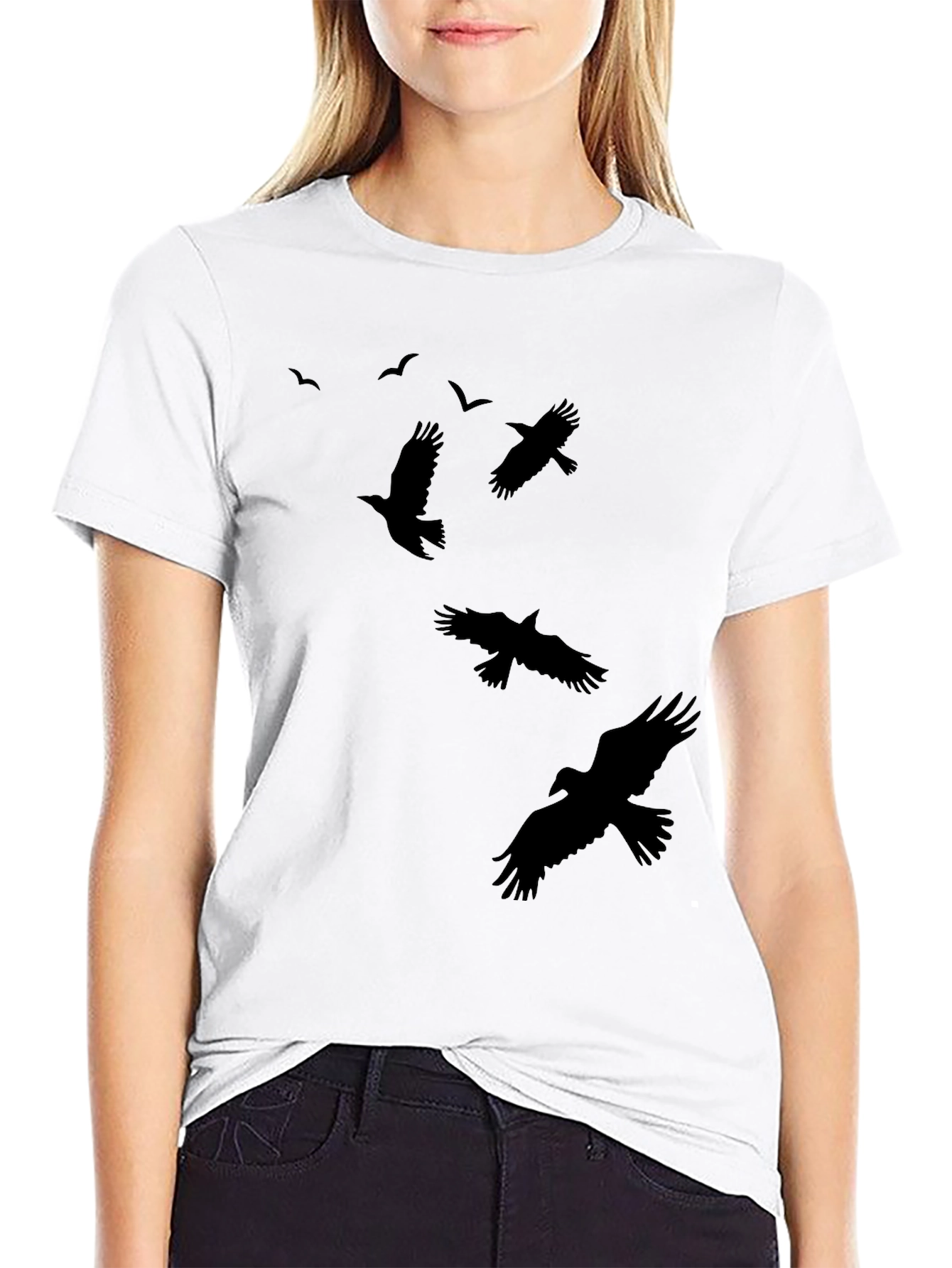 Black Raven Silhouette Print Black Crew Neck T-Shirt view 9