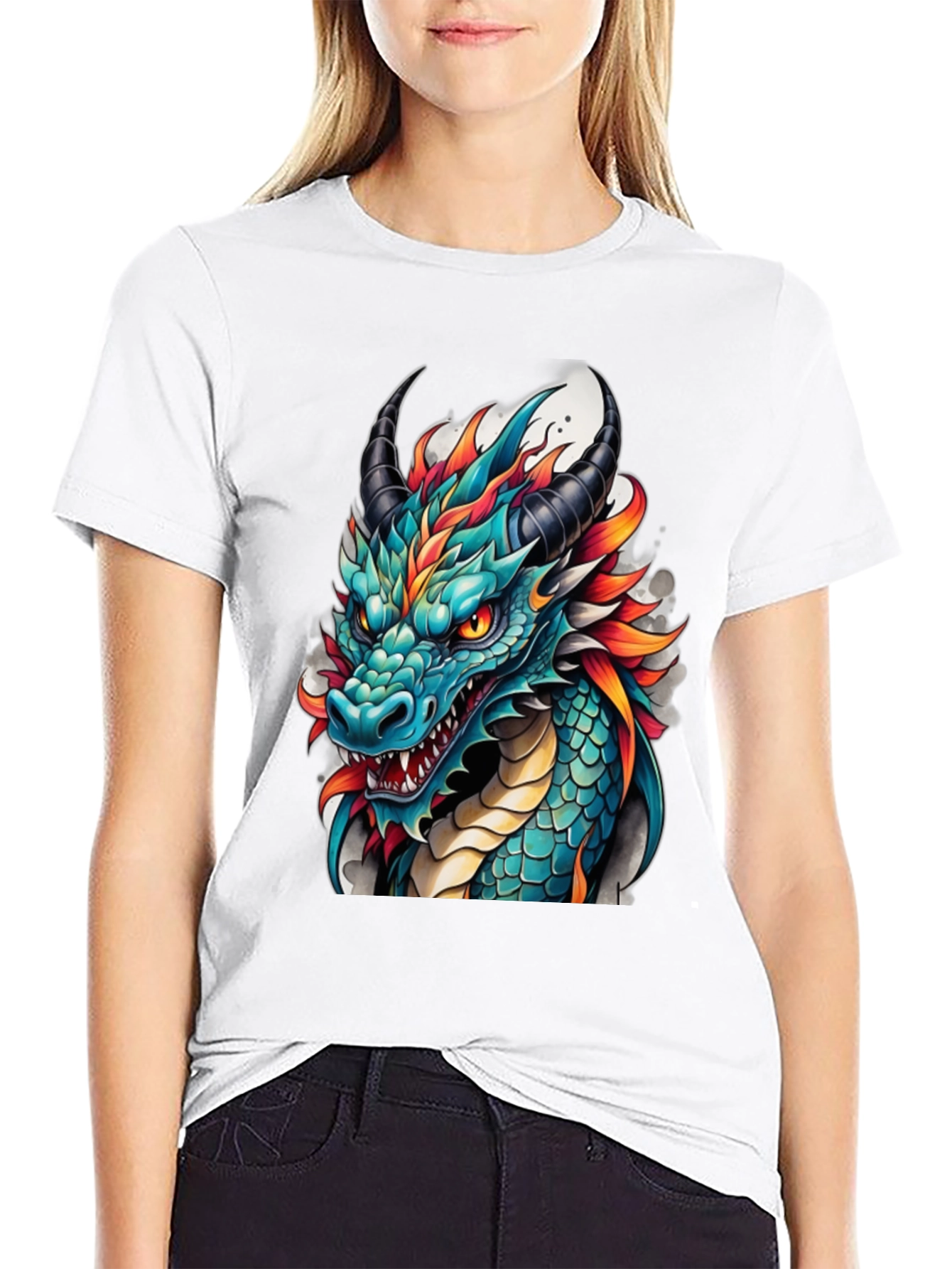 Black Dragon T-Shirt - Teal & Orange Graphic Tee view 9