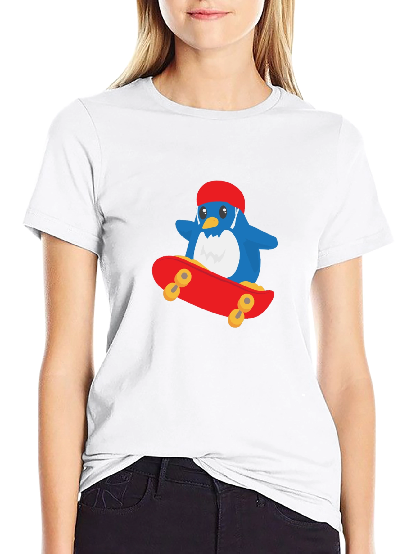 Black Cool Penguin Skateboard T-Shirt - Black view 9