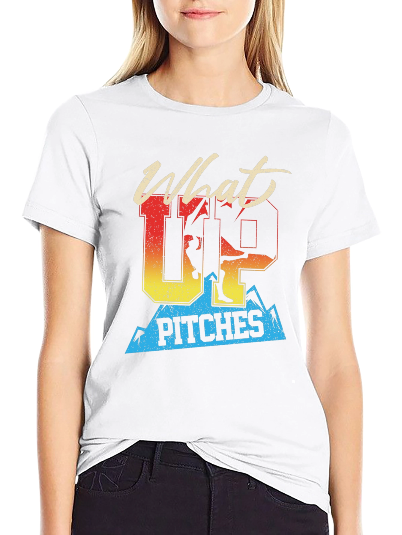 Black What Up Pitches T-Shirt | Skiing Graphic Tee view 9