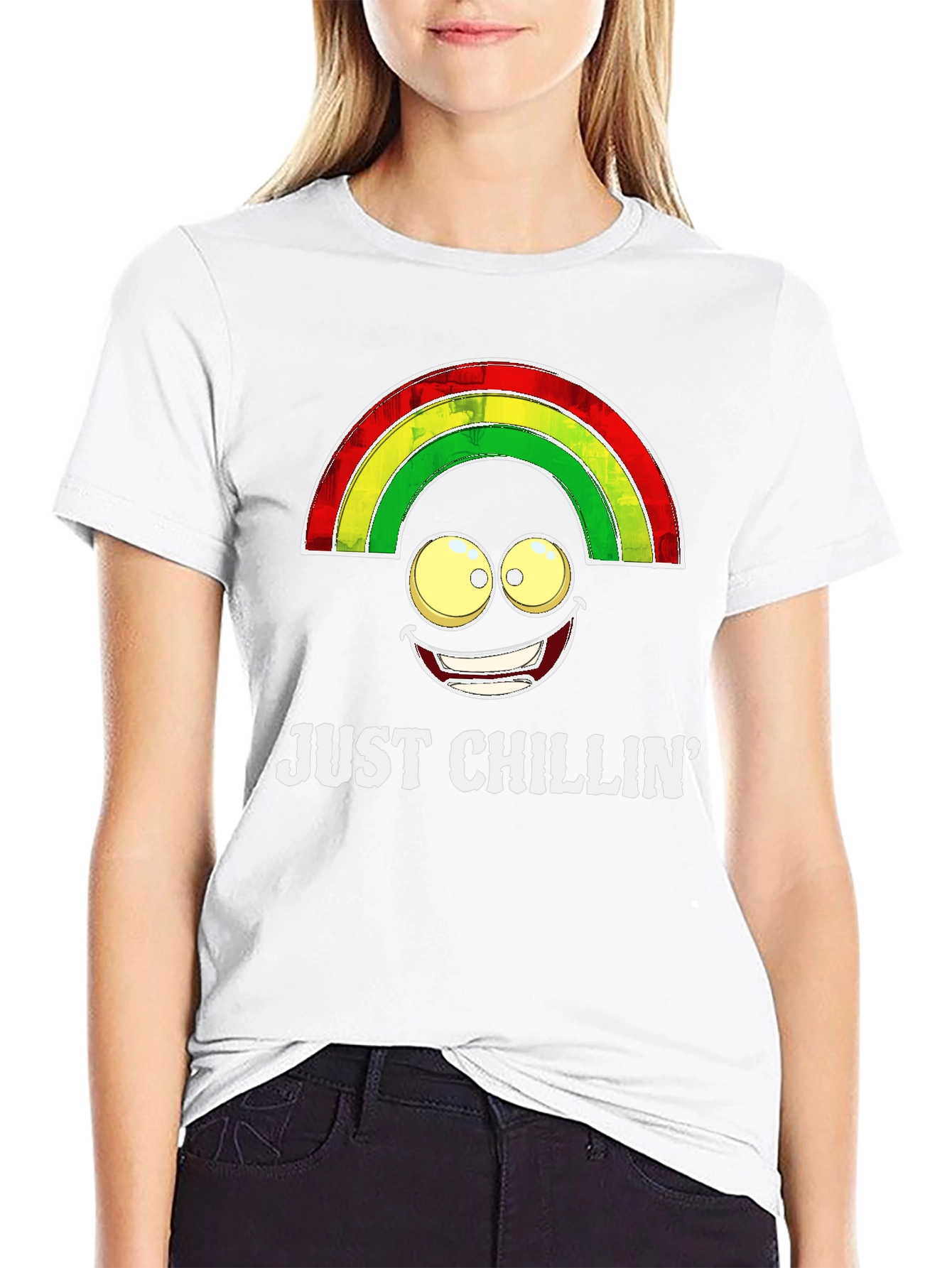 Black Just Chillin' Rainbow Smile T-Shirt view 9