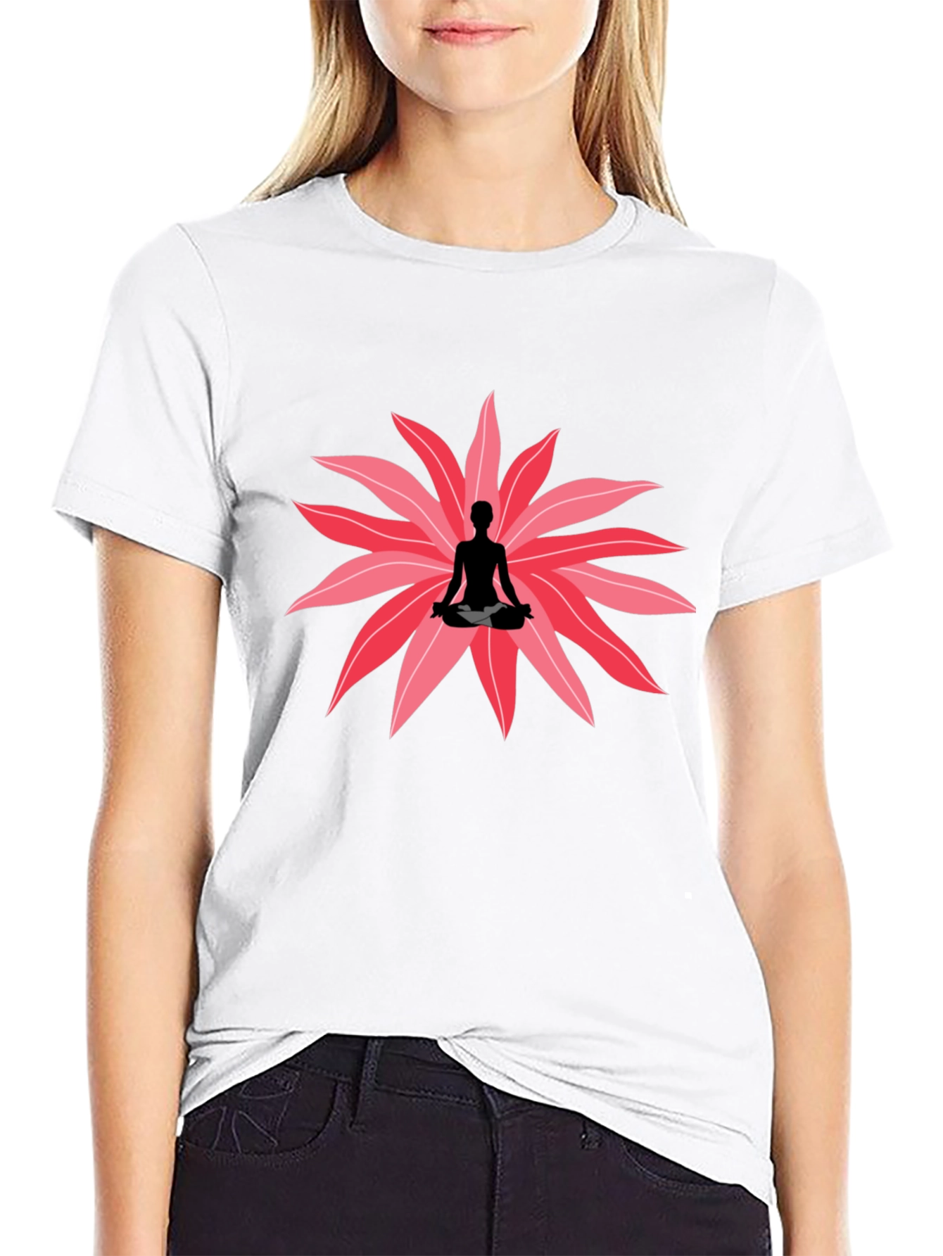 Black Yoga Meditation Lotus Flower Graphic T-Shirt view 9