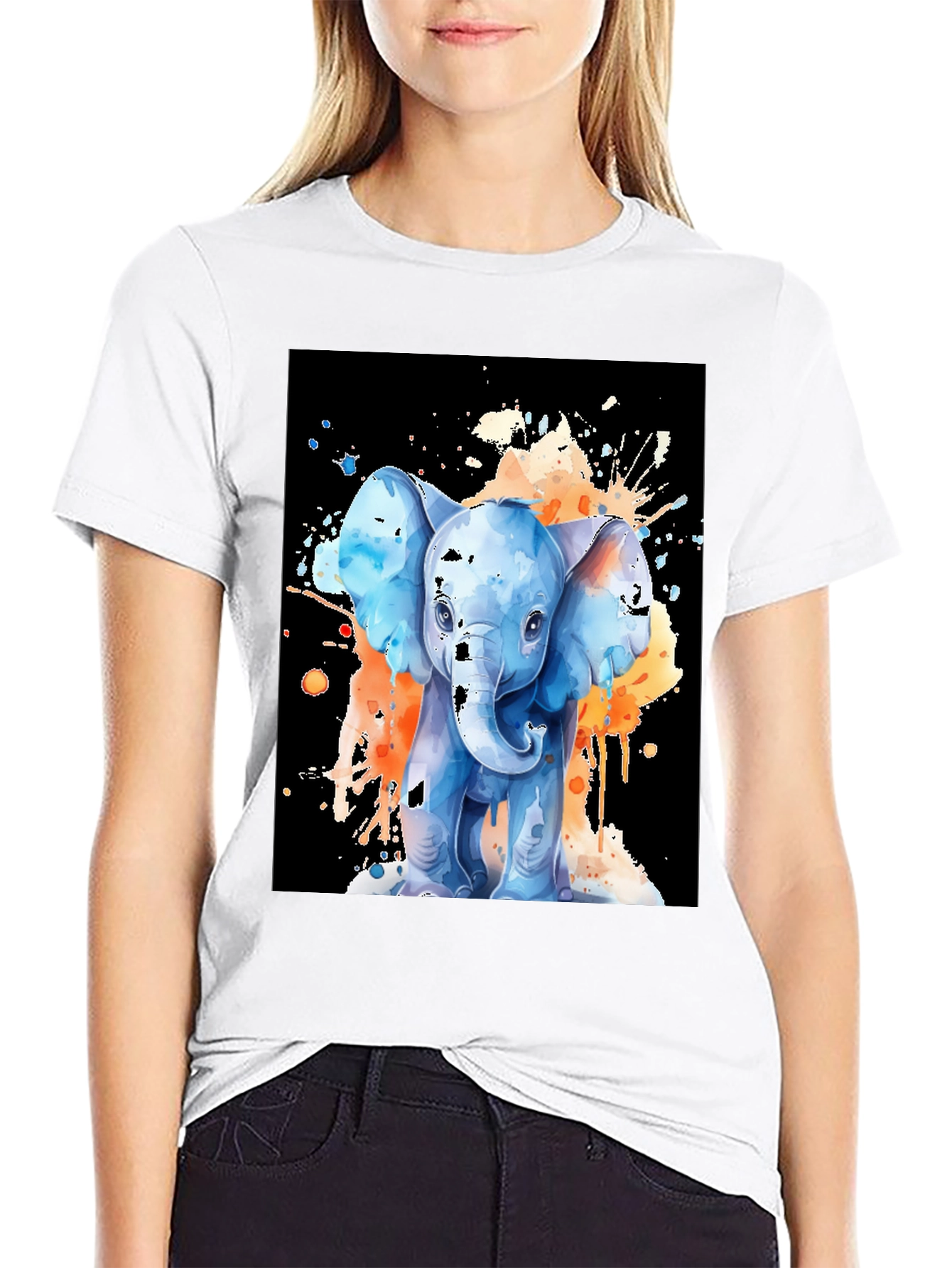 Black Watercolor Elephant Graphic Tee - Black view 9