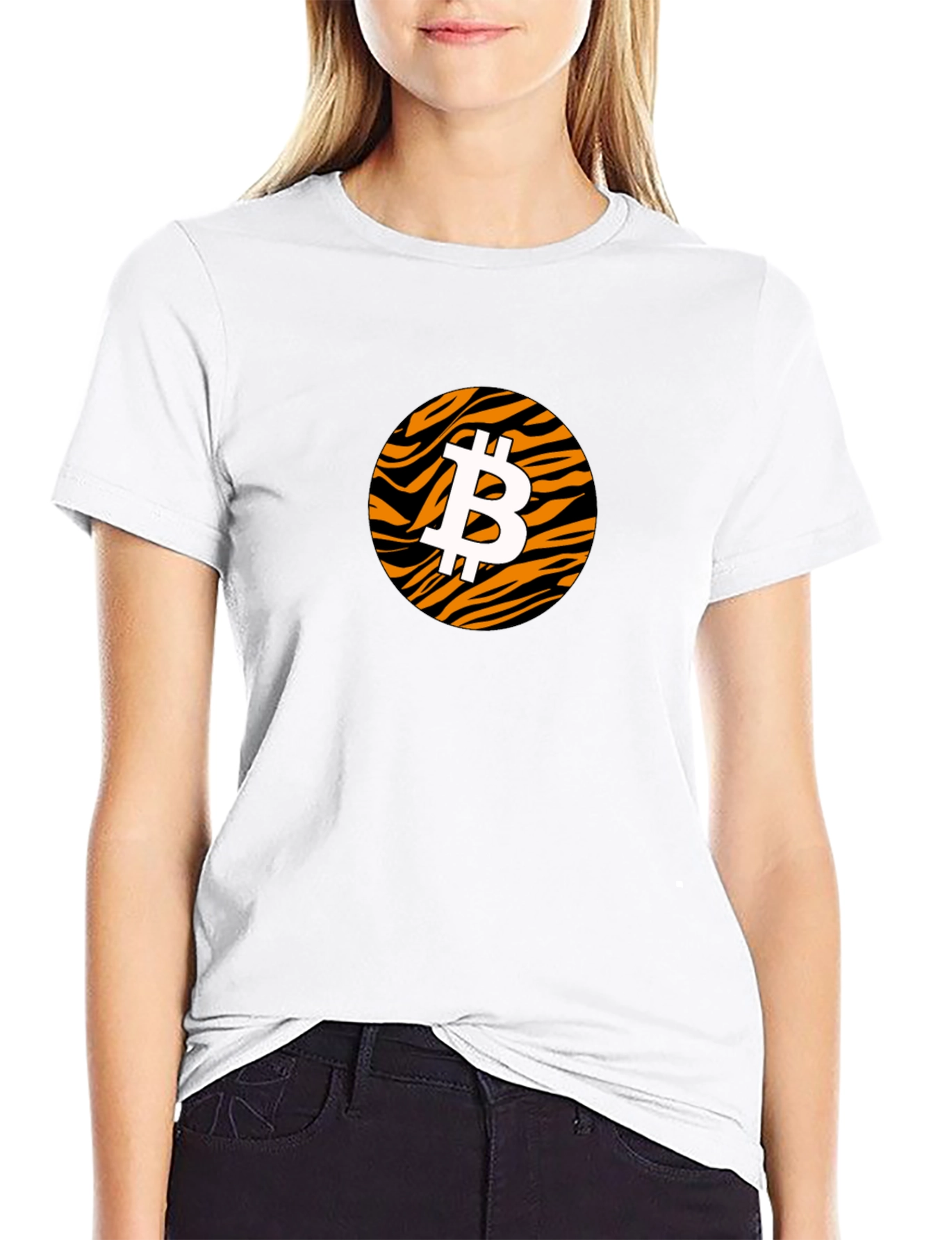 Black Bitcoin Tiger Print Black T-Shirt view 9