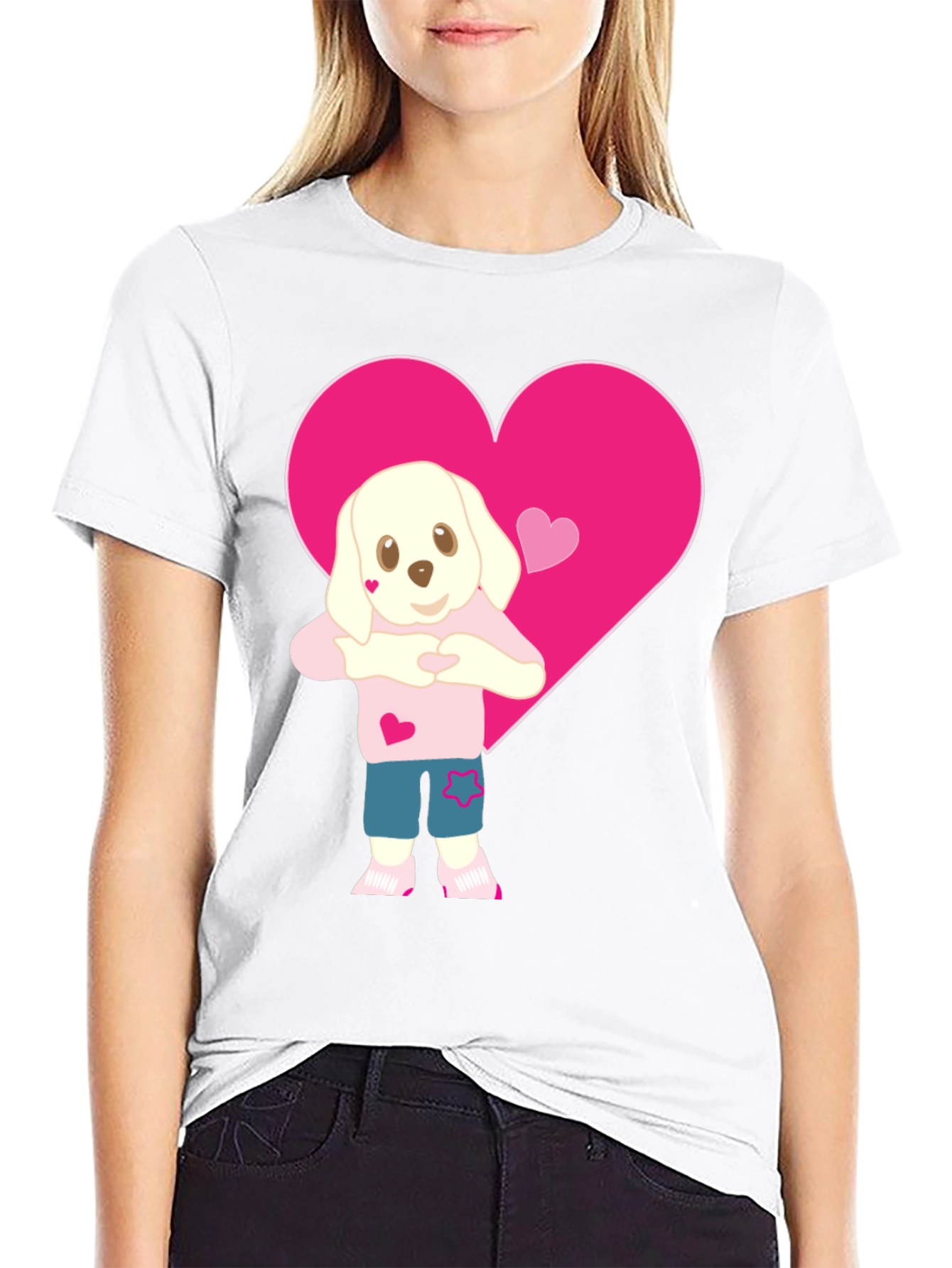 Black Cute Dog Heart Valentine's T-Shirt - Soft Cotton Blend view 9