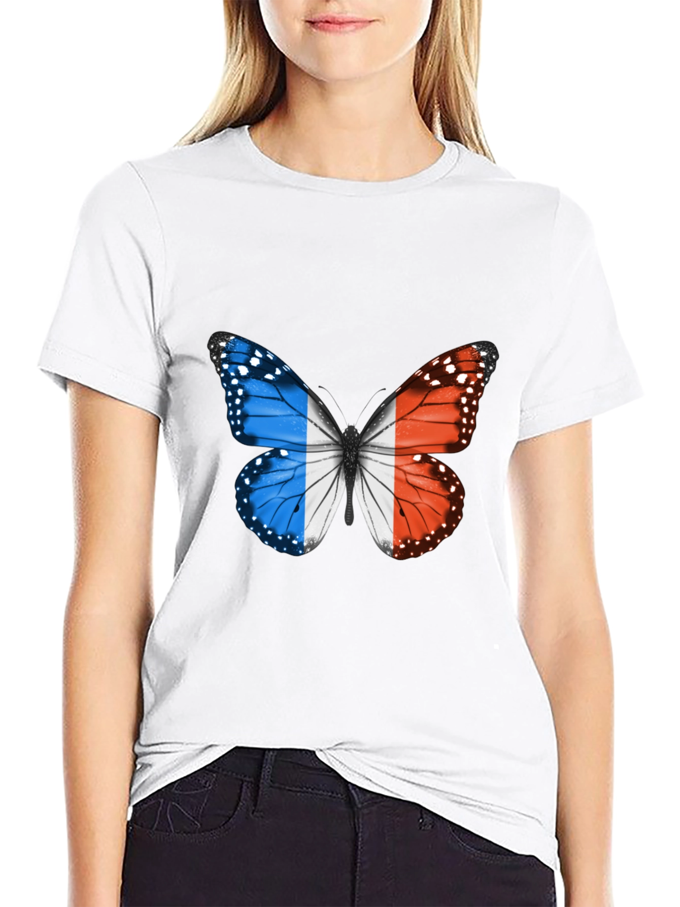 Black French Flag Butterfly Graphic Tee view 9