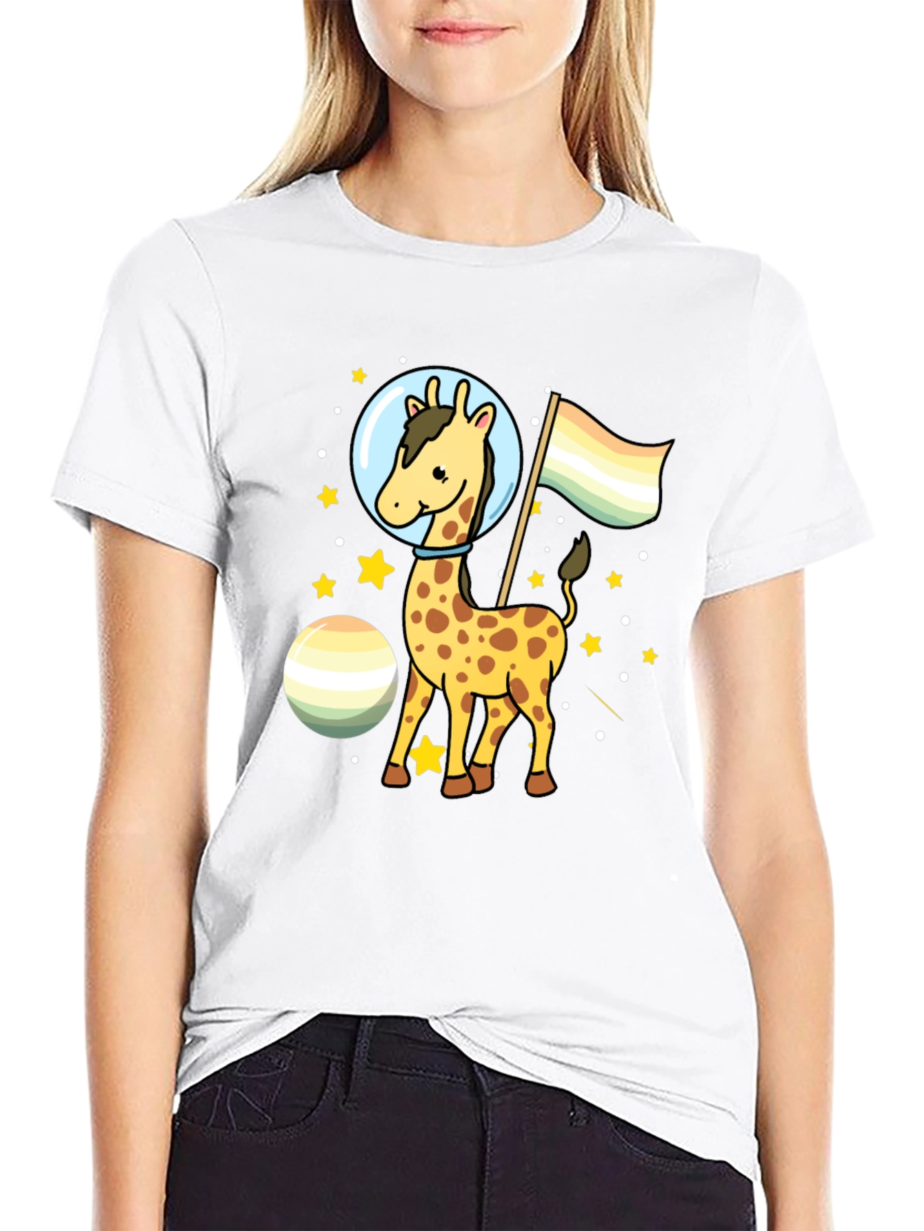 Black Giraffe Astronaut LGBTQ+ Pride T-Shirt view 9