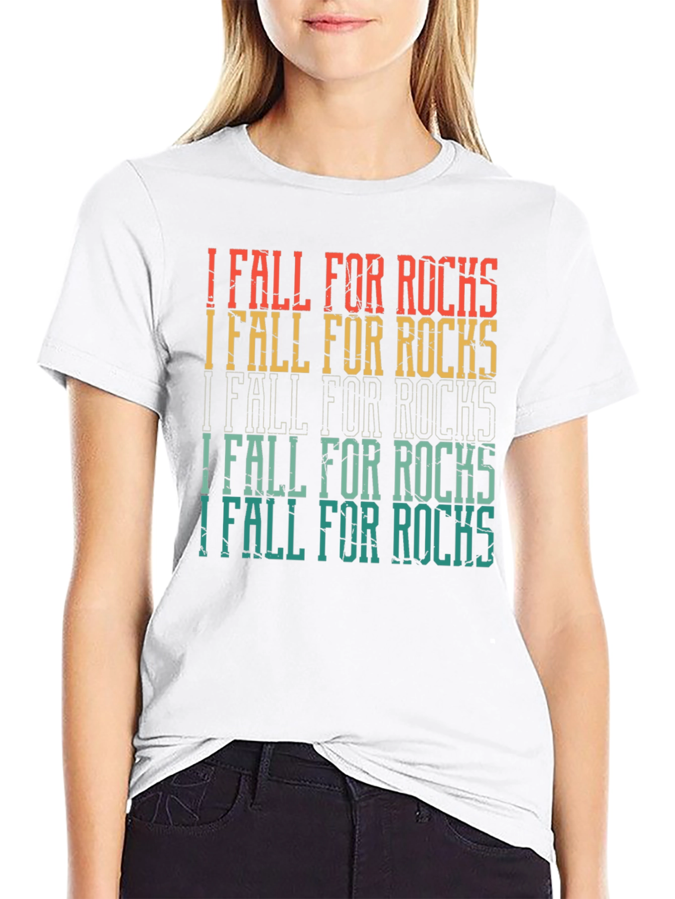 Black I Fall For Rocks Retro Style Graphic Tee view 9